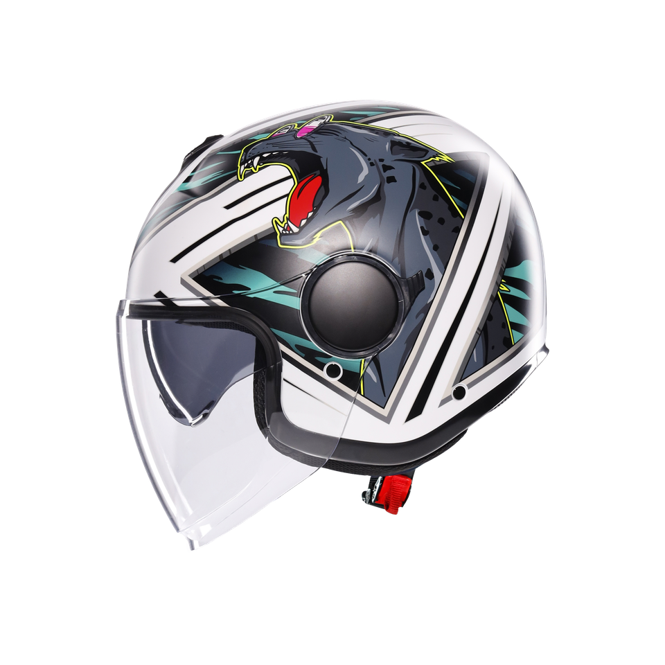 ETERES GHEPARD MATT WHITE/BLACK/GREEN - MOTORBIKE OPEN FACE HELMET E2206