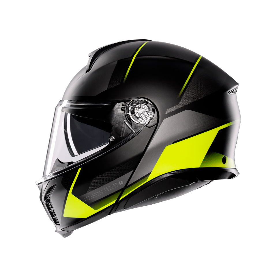 TOURMODULAR PERCEPTION MATT BLACK/YELLOW FLUO - MOTORBIKE FLIP UP HELMET E2206