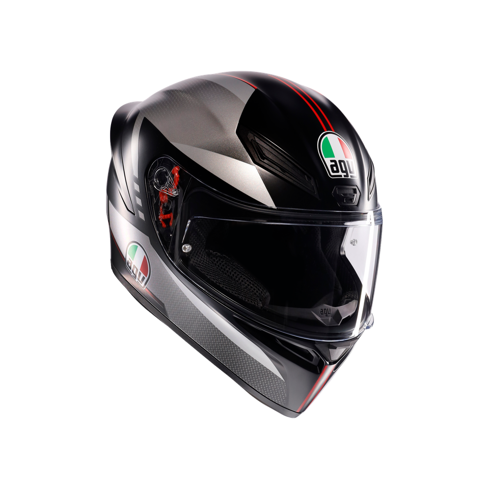 K1 S LAP MATT BLACK/GREY/RED - MOTORBIKE FULL FACE HELMET E2206