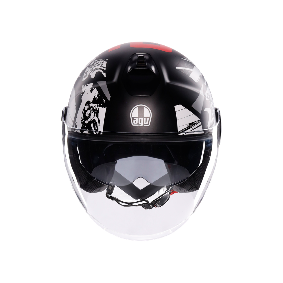 ETERES HISTORY MATT BLACK/WHITE/RED - MOTORBIKE OPEN FACE HELMET E2206