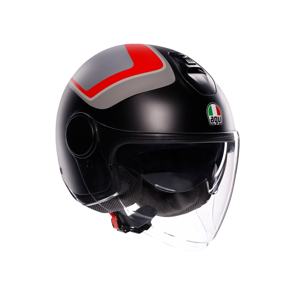 ETERES SCAGLIERI MATT GREY/RED - MOTORBIKE OPEN FACE HELMET E2206
