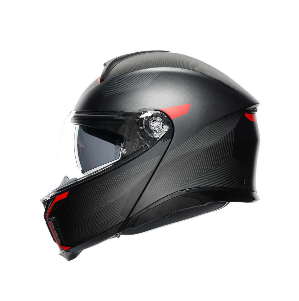 TOURMODULAR FREQUENCY MATT GUNMETAL/RED - MOTORBIKE FLIP UP HELMET E2206