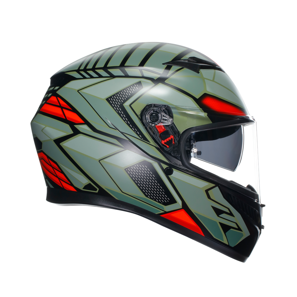 K3 DECEPT MATT BLACK/GREEN/RED - MOTORBIKE FULL FACE HELMET E2206