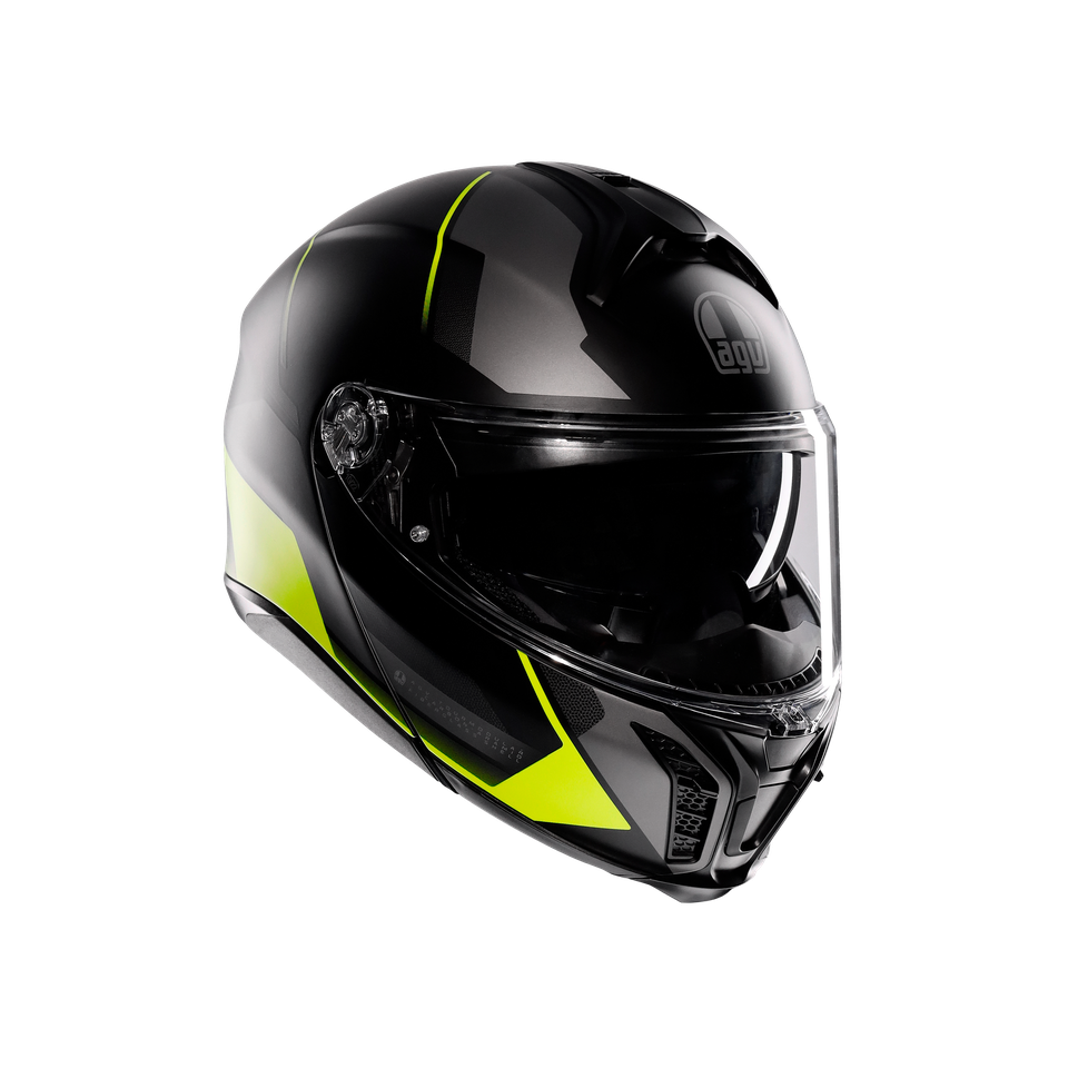 TOURMODULAR PERCEPTION MATT BLACK/YELLOW FLUO - MOTORBIKE FLIP UP HELMET E2206