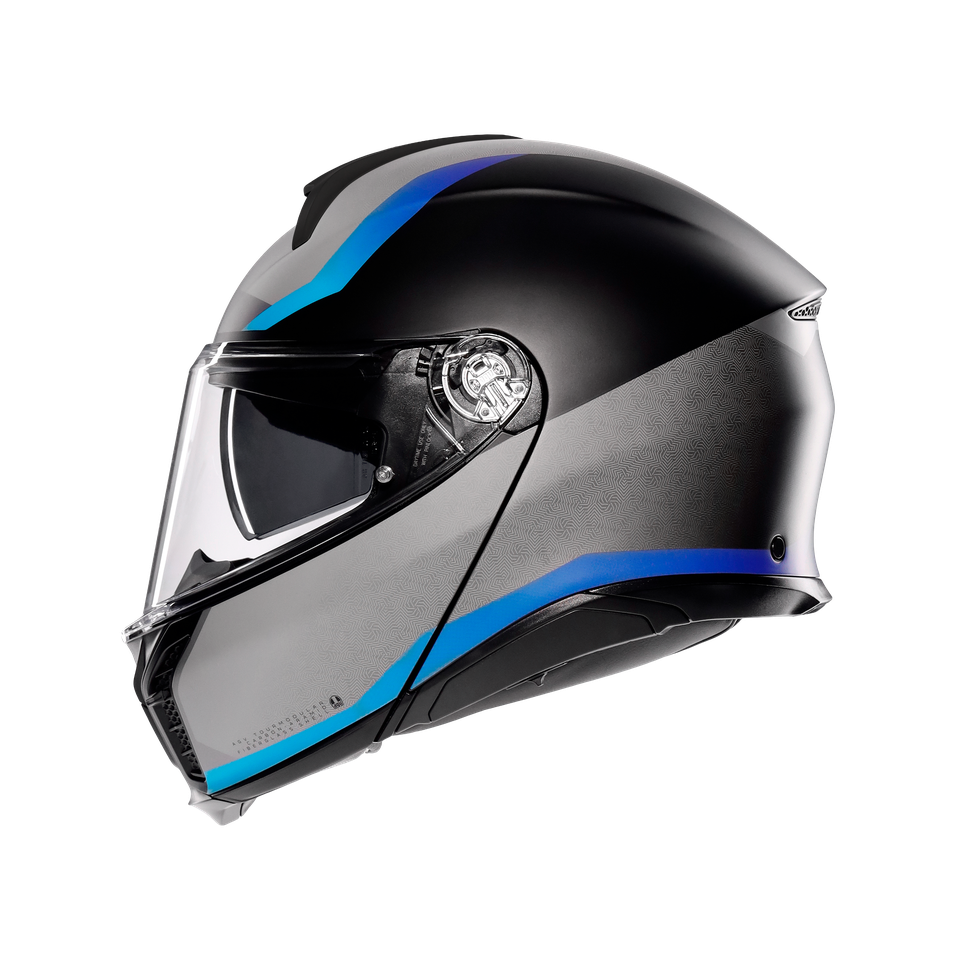 TOURMODULAR STRAY MATT BLACK/GREY/BLUE - MOTORBIKE FLIP UP HELMET E2206
