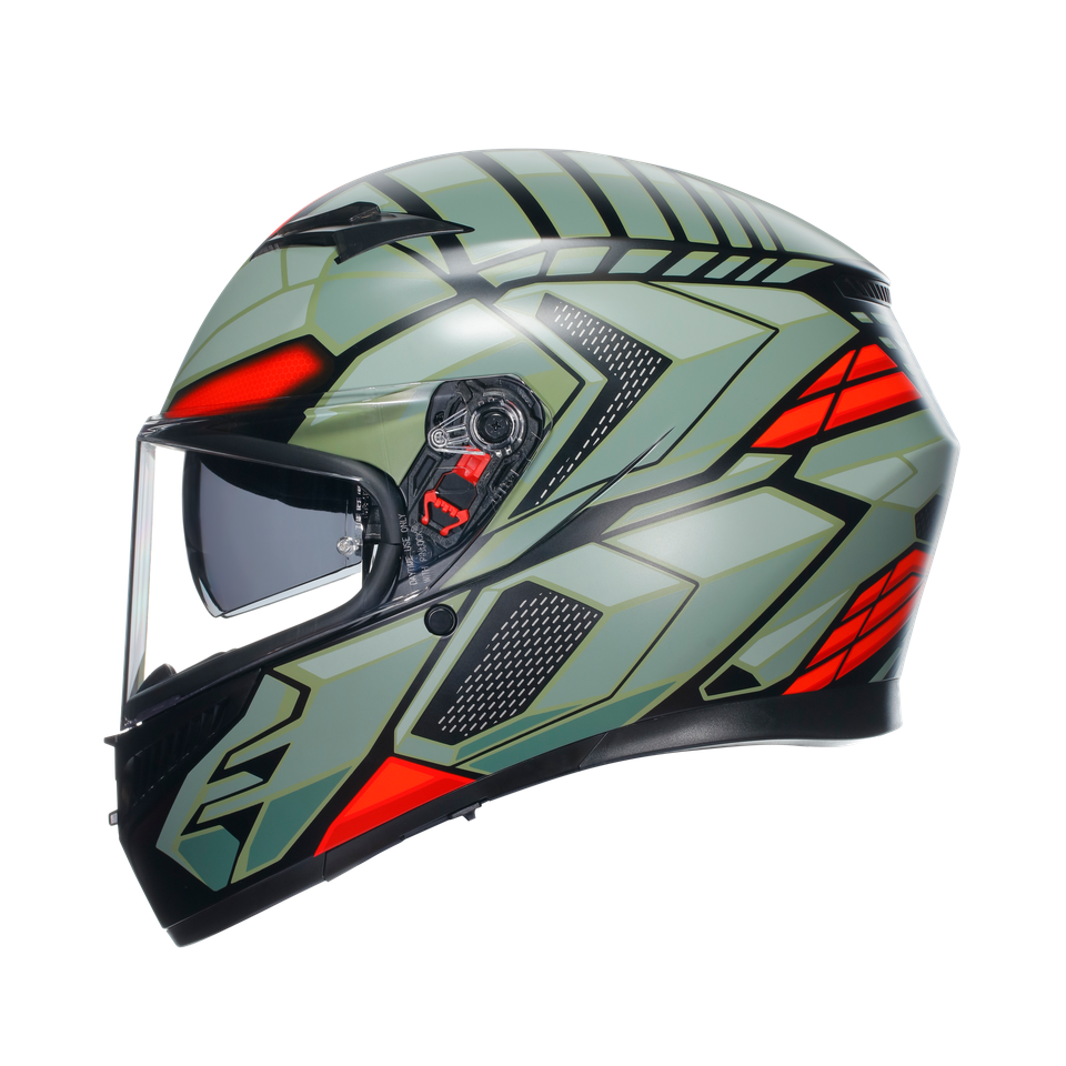 K3 DECEPT MATT BLACK/GREEN/RED - MOTORBIKE FULL FACE HELMET E2206