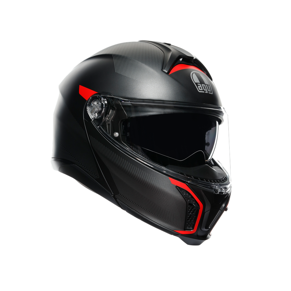 TOURMODULAR FREQUENCY MATT GUNMETAL/RED - MOTORBIKE FLIP UP HELMET E2206
