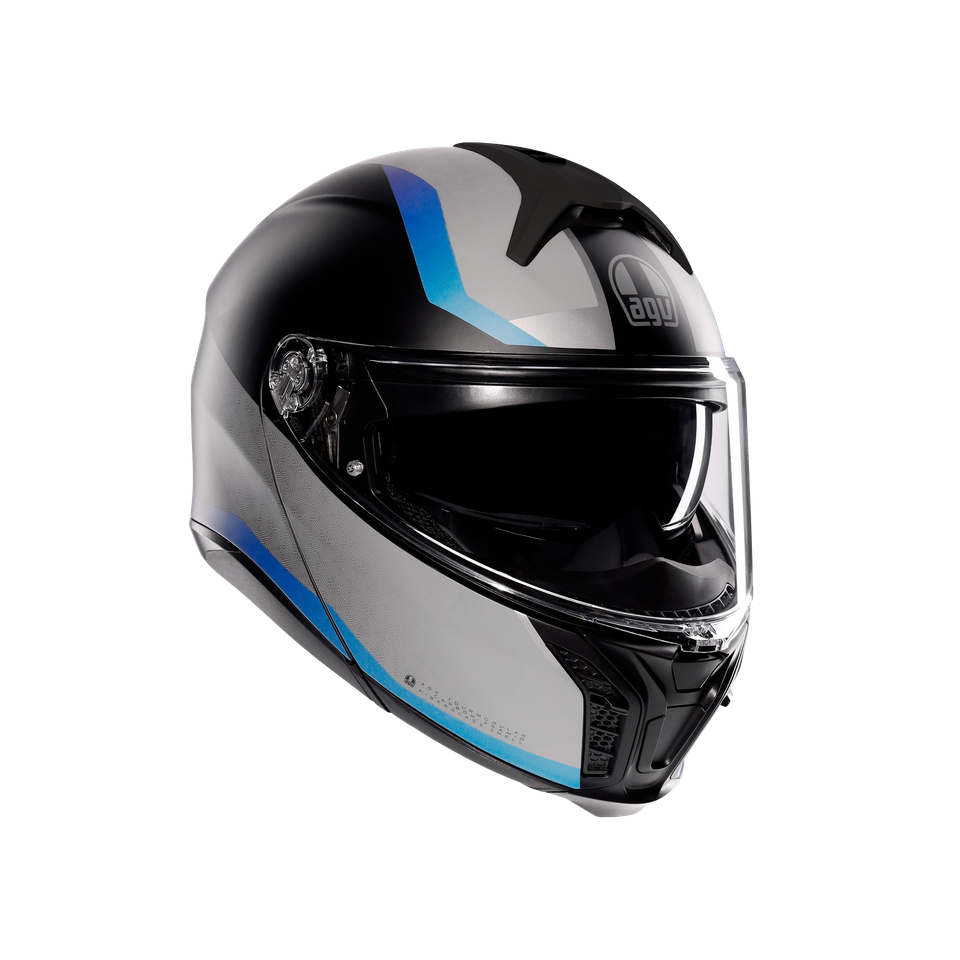 TOURMODULAR STRAY MATT BLACK/GREY/BLUE - MOTORBIKE FLIP UP HELMET E2206