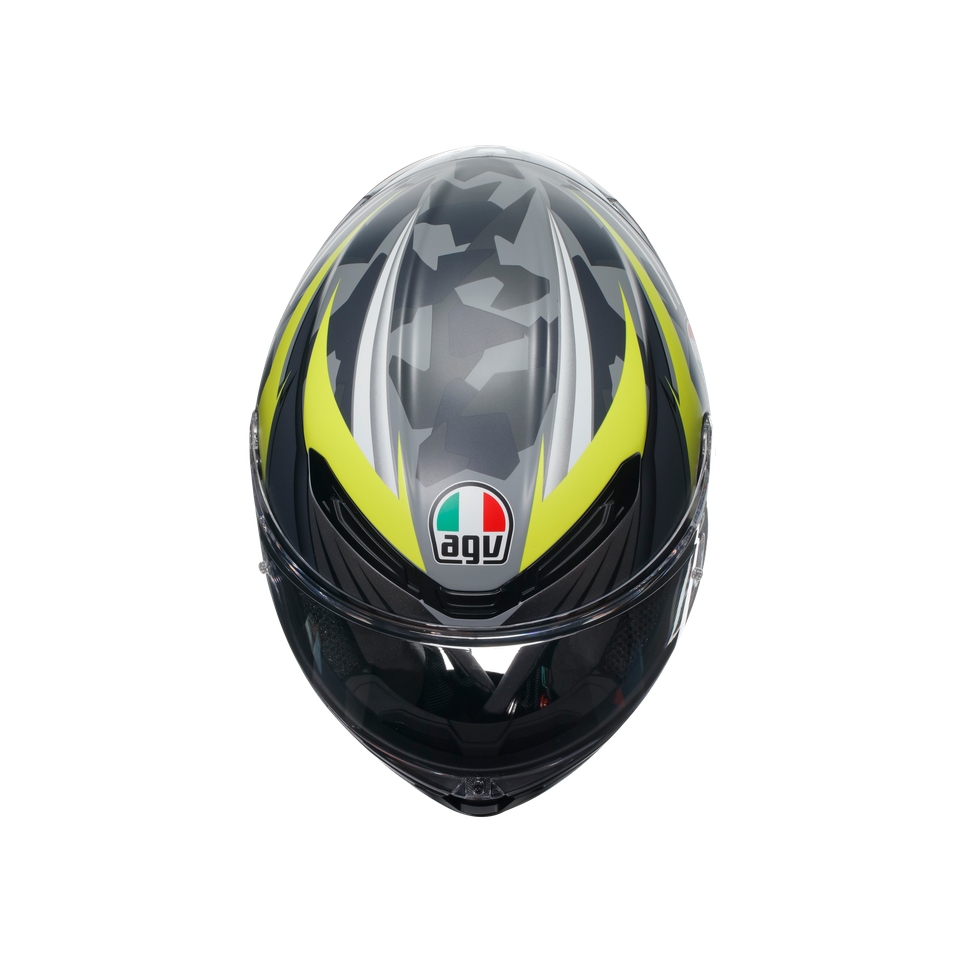 K6 S EXCITE MATT CAMO/YELLOW FLUO - MOTORBIKE FULL FACE HELMET E2206