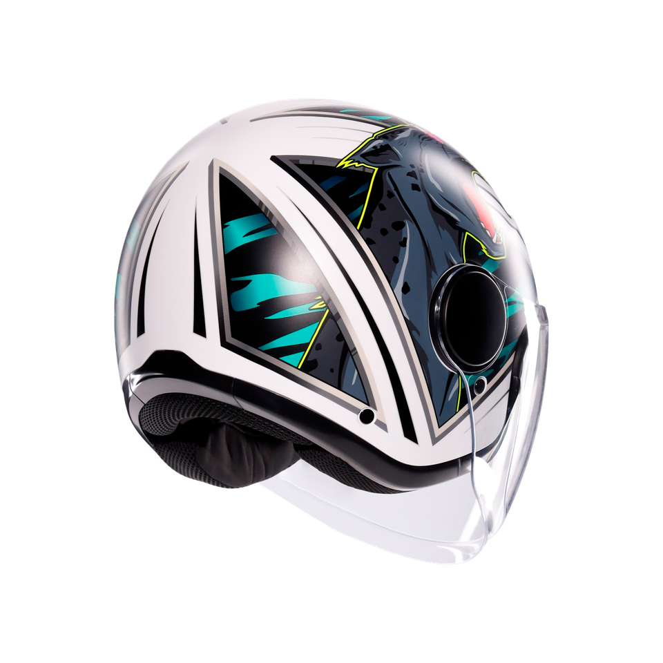 ETERES GHEPARD MATT WHITE/BLACK/GREEN - MOTORBIKE OPEN FACE HELMET E2206