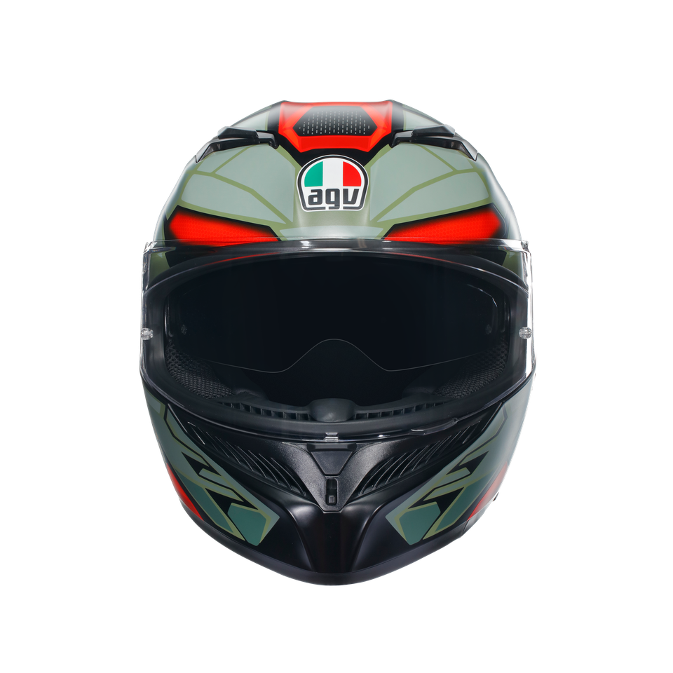 K3 DECEPT MATT BLACK/GREEN/RED - MOTORBIKE FULL FACE HELMET E2206