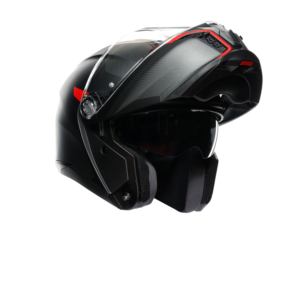 TOURMODULAR FREQUENCY MATT GUNMETAL/RED - MOTORBIKE FLIP UP HELMET E2206
