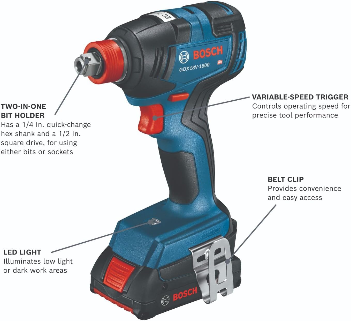 BOSCH GXL18V-901B25 18V 9-Tool Combo Kit 2-In-1 Bit/Socket Impact Driver