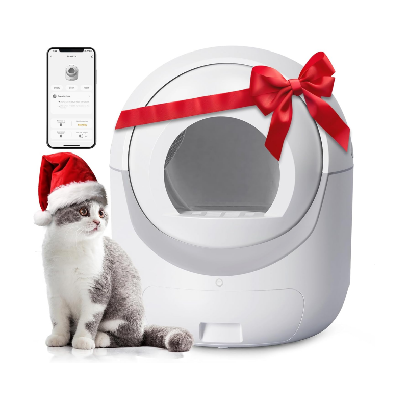Self Cleaning Cat Litter Box, Automatic Cat Litter Box with APP Control Odor Removal Safety Protection for Multiple Cats, with Garbage Bags