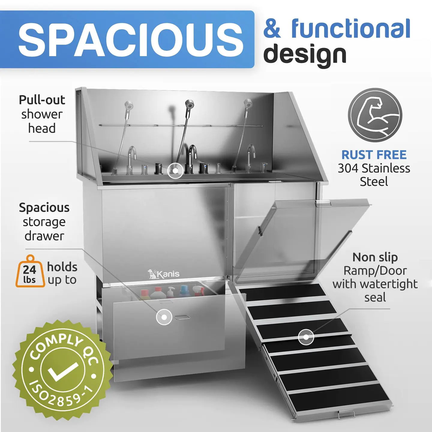 KANIS Professional Stainless Steel Dog Bathing Station (50