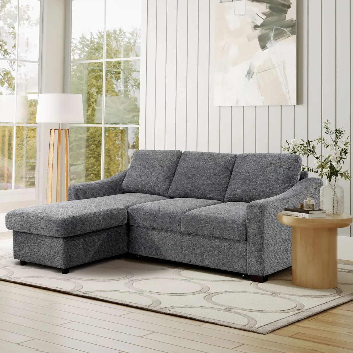 Coddle Aria Fabric Sleeper Sofa with Reversible Chaise and Storage.Beige/Gray - Online Shop