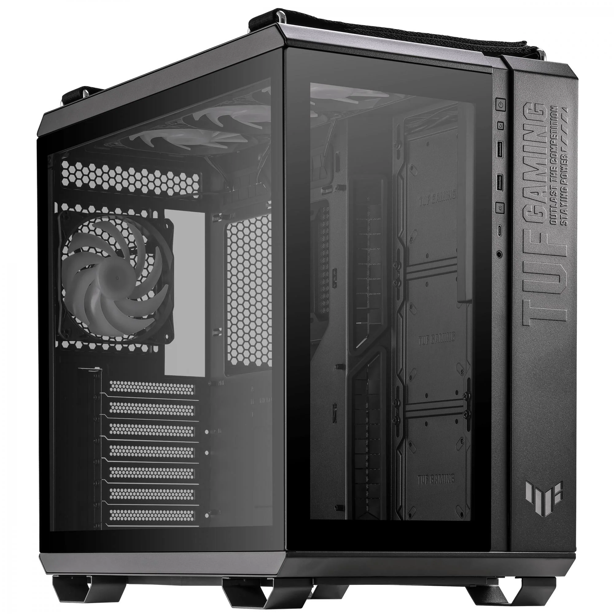 ASUS TUF Gaming GT502 PLUS Tempered Glass Dual Chamber Case Black w. 4x120mm Pre-installed ARGB Fans