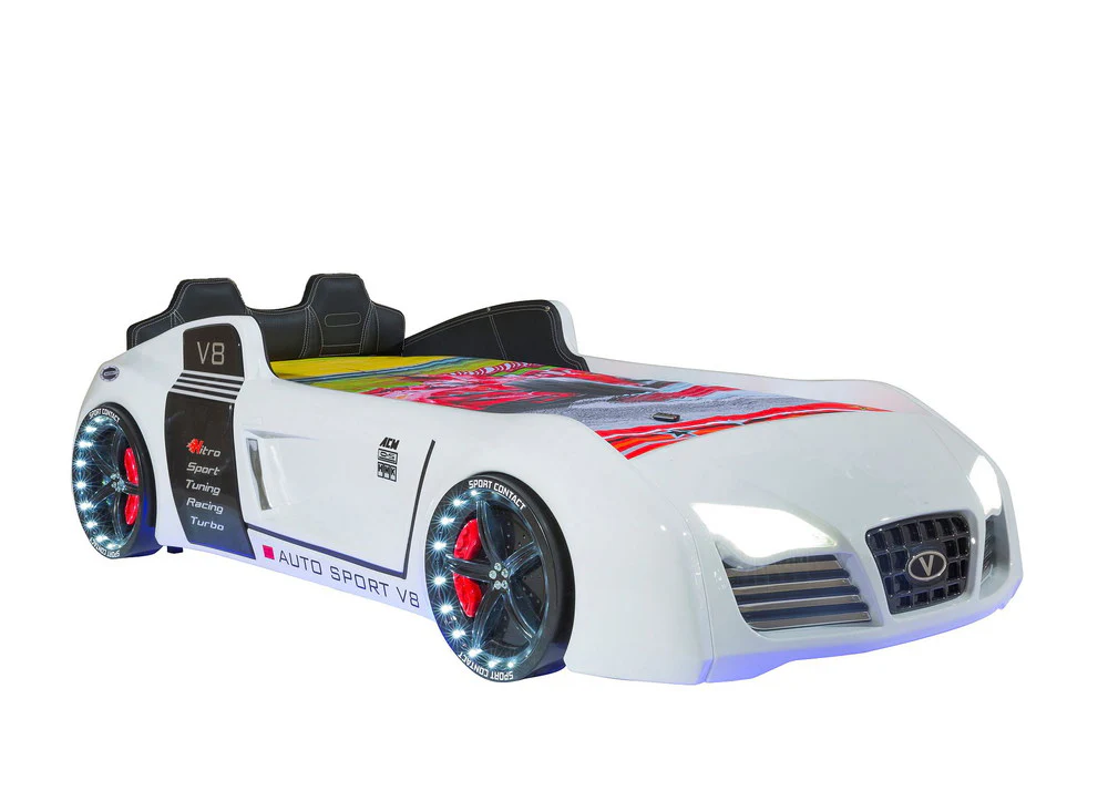 TURBO V8 Sport Autobett Kinderbett 90x190 cm Weiß