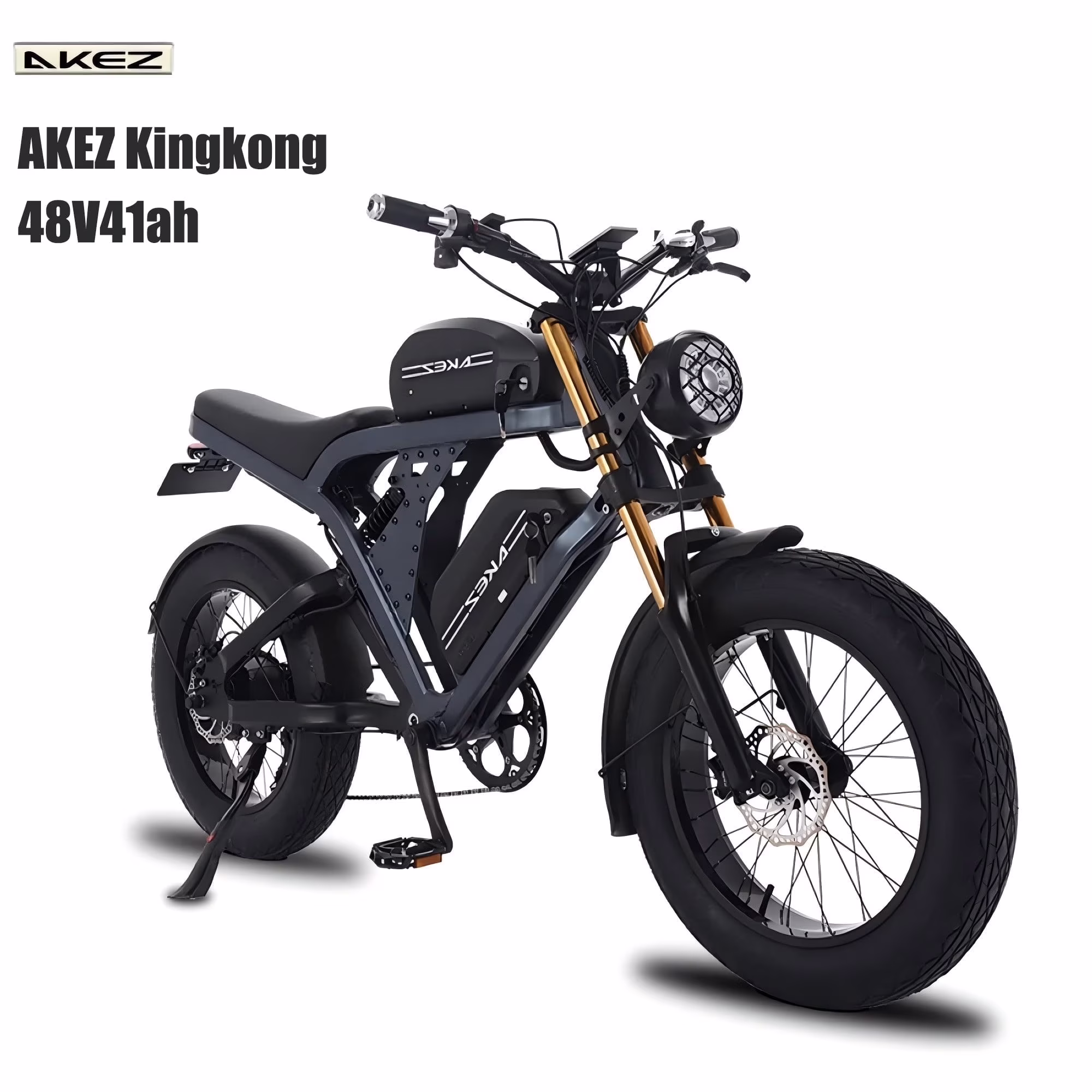 Peak 3000W AKEZ Kingkong 1500W Electric Bike,31MPH Electric Dirt Bike for Adults,48V41A Dual Removable Battery Mountain Ebike,20'' Fat Tire Ebike,7Speed,Hydraulic Brake