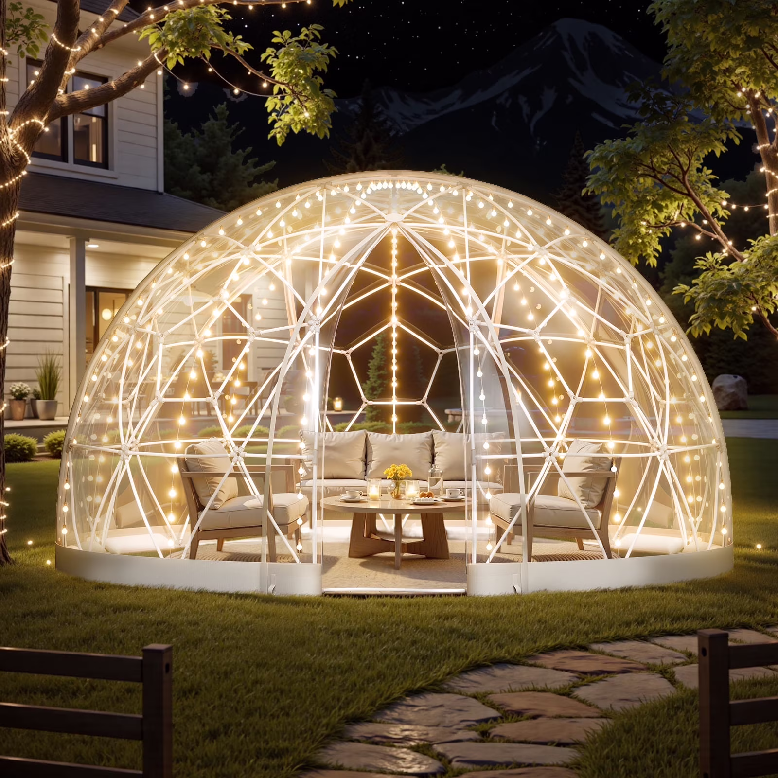 VEVOR Garden Dome Tent, 12 x 7.2 ft Outdoor Clear Bubble Tent for 4-7 Person, Weatherproof Geodesic Dome Greenhouse with Window, PVC Igloo Tents for Backyard Patios Camping Party Wedding