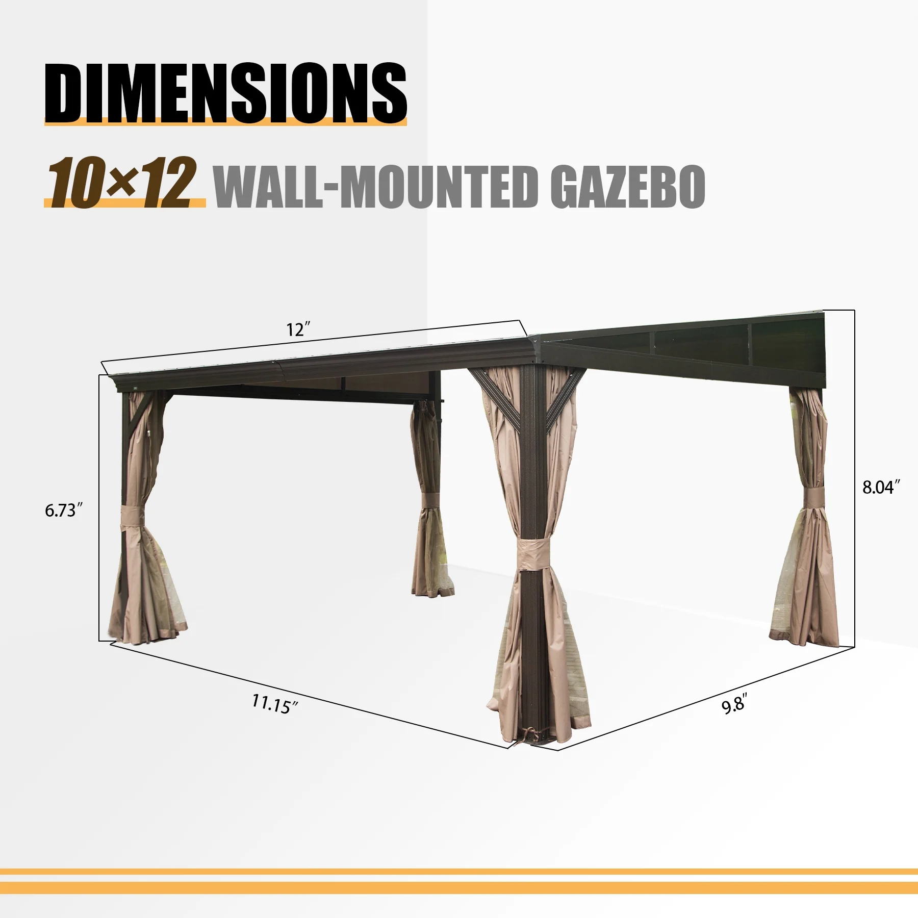 Domi Outdoor Living 10' x 12' Hardtop Lean-to Gazebo, Wall-Mounted with Galvanized Steel Roof Wall Pergola with Aluminum Frame, Curtains and Netting, for Patio, Deck, Garden, Backyard