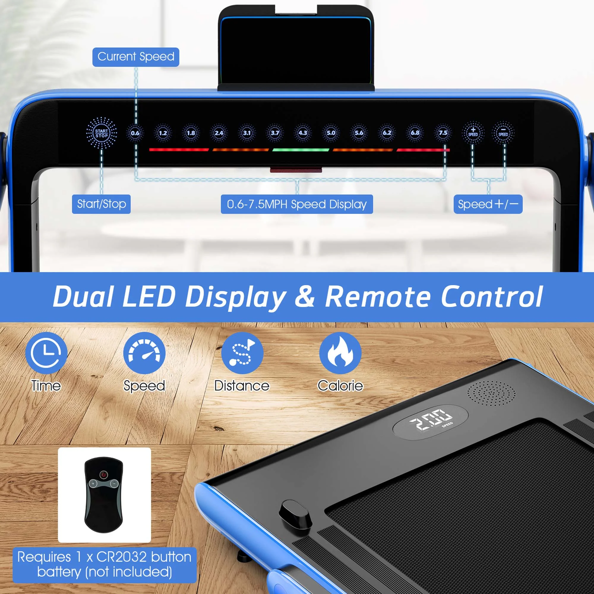 SuperFit Up To 7.5MPH 2.25HP 2 in 1 Dual Display Screen Treadmill Jogging Machine W/APP Control Silver