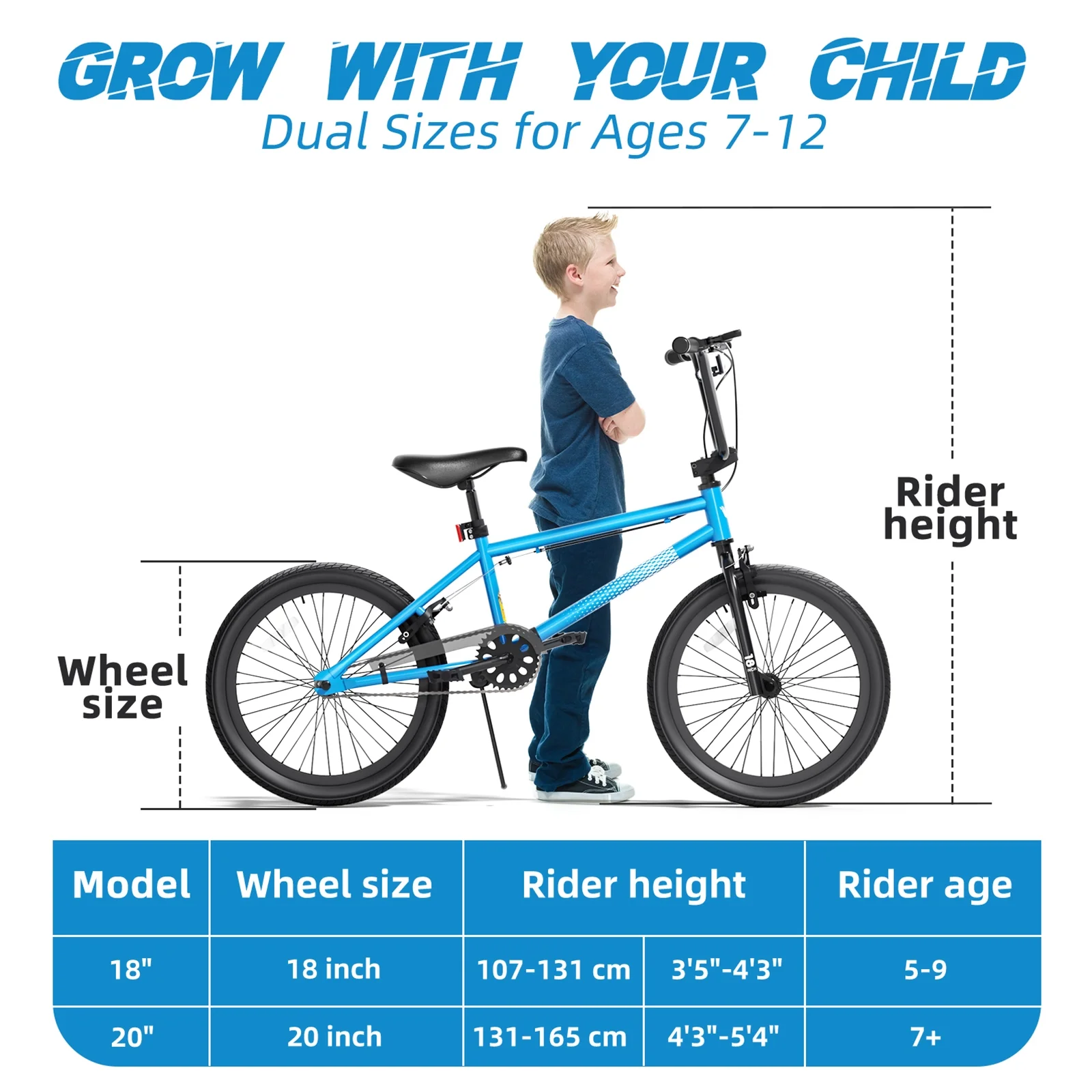GLAF Freestyle Kids BMX Bike, 20 inch Black Trick Bicycle for Teen and Adults, Carbon Steel Frame Bikes, Ideal for Beginner to Advanced Riders