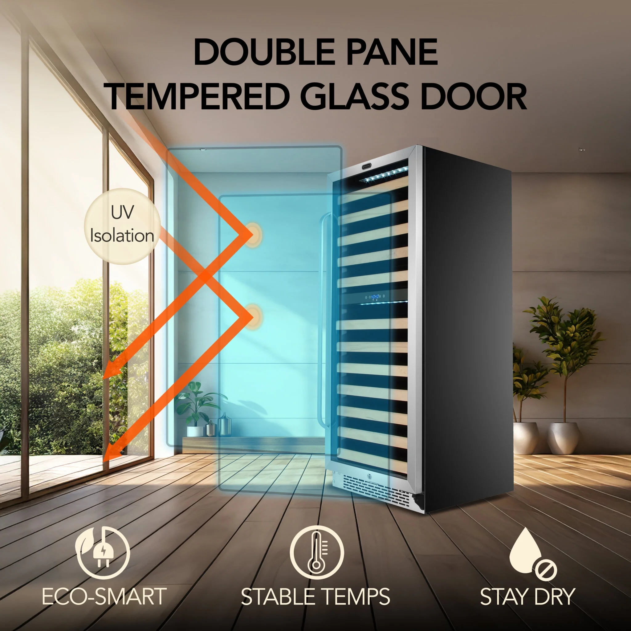 Whynter 24 inch Wine Cooler Refrigerator, 46 Bottle Wine Fridge, Freestanding & Built-in with Reversible Glass Door