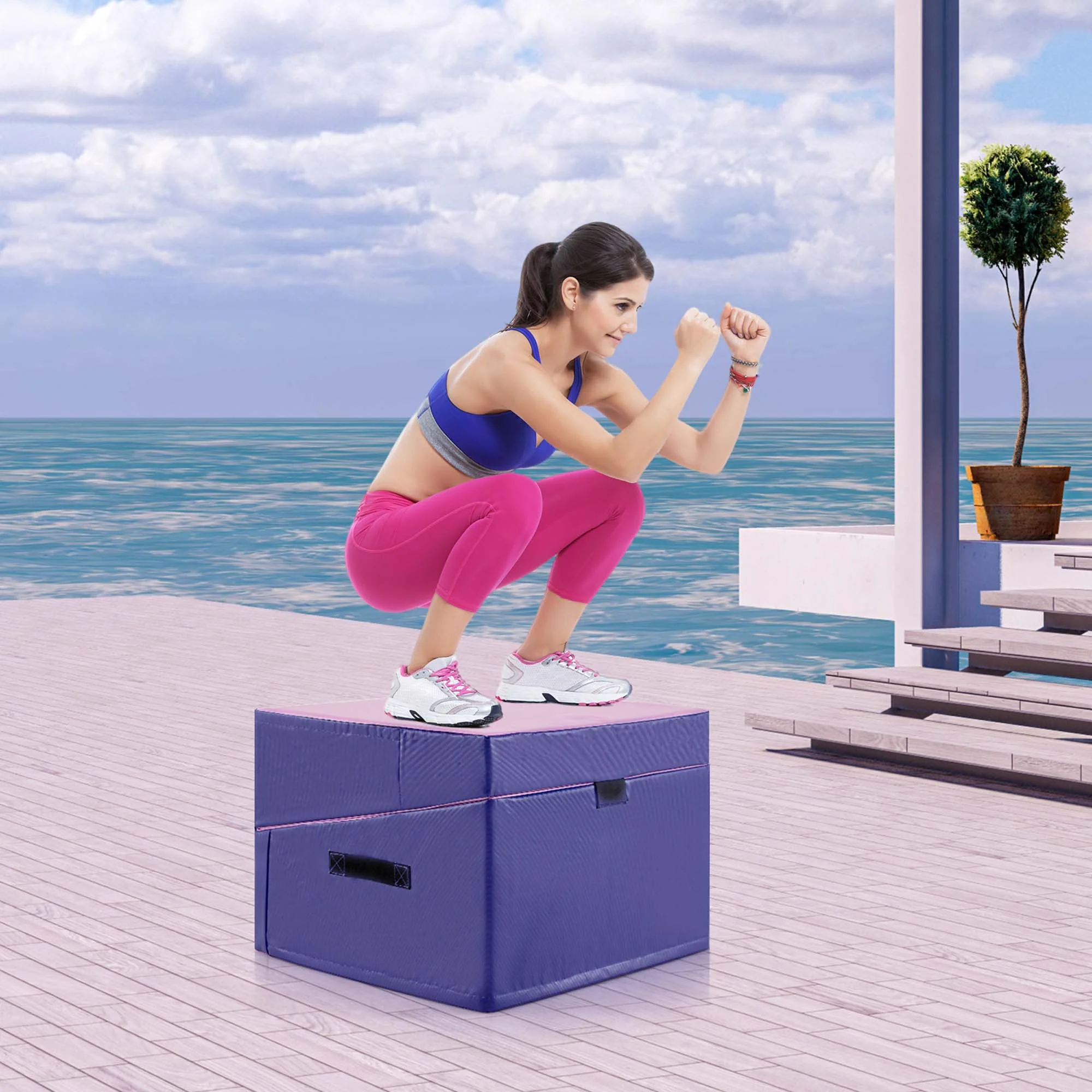 Costway Gymnastics Tumbling Mat Folding Incline Yoga Mat with Non-slip PVC Leather Pink