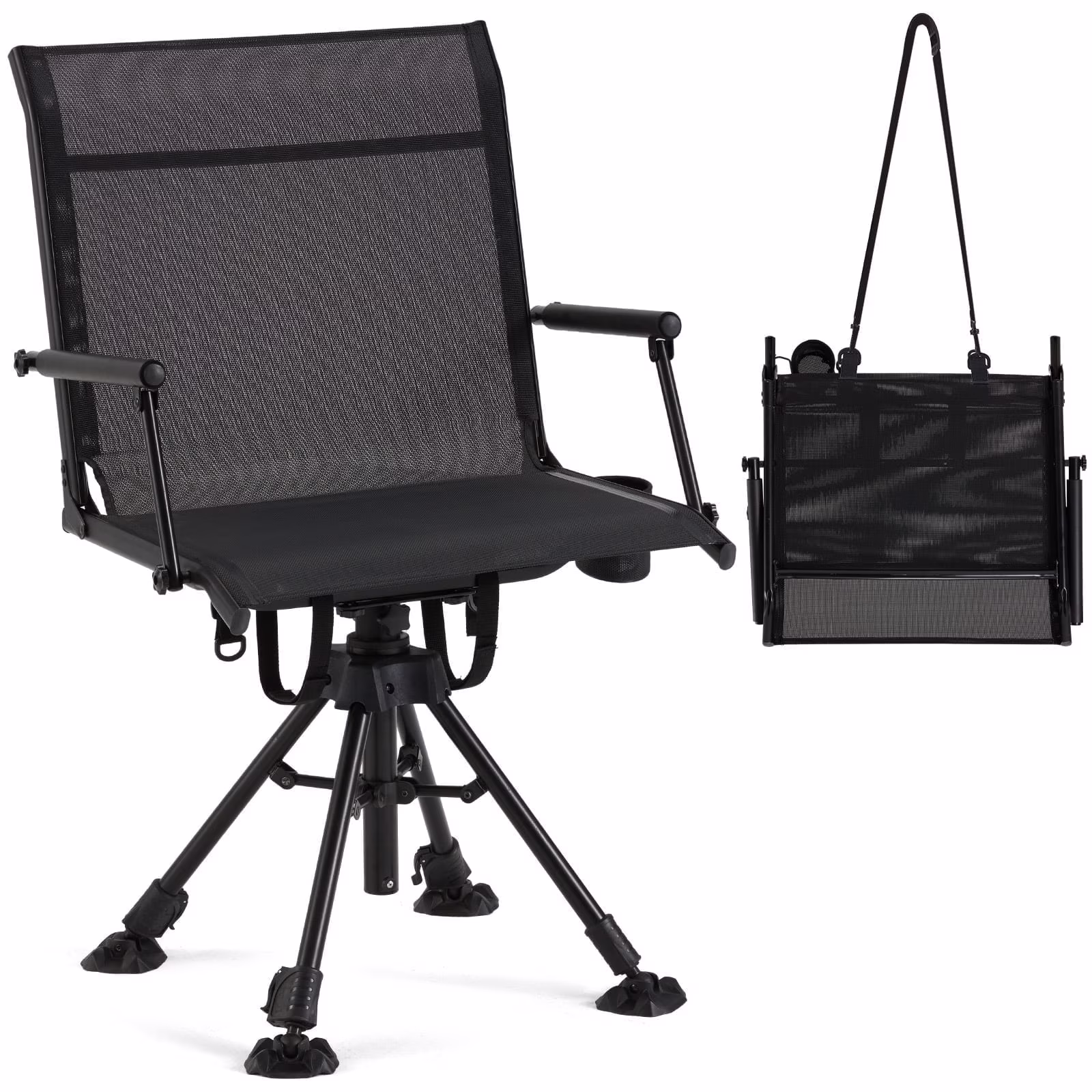 Danrelax 360° Silent Camo Hunting Blind Chair, Armrests, Side Pouch, Telescopic Legs