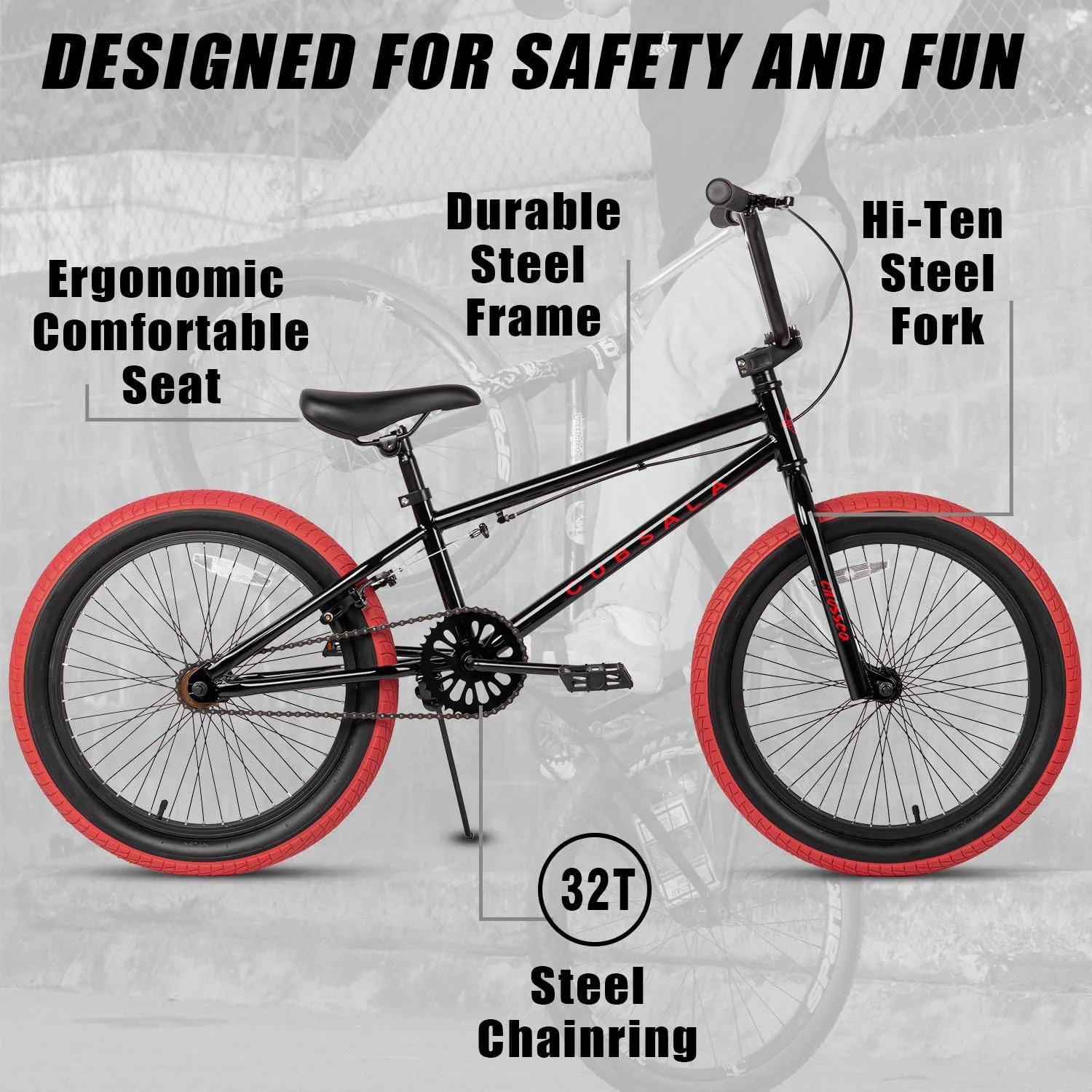 cubsala 20 in Freestyle BMX Kids Bike for Age 6-14 Years Old Boys Girls , Black & Green