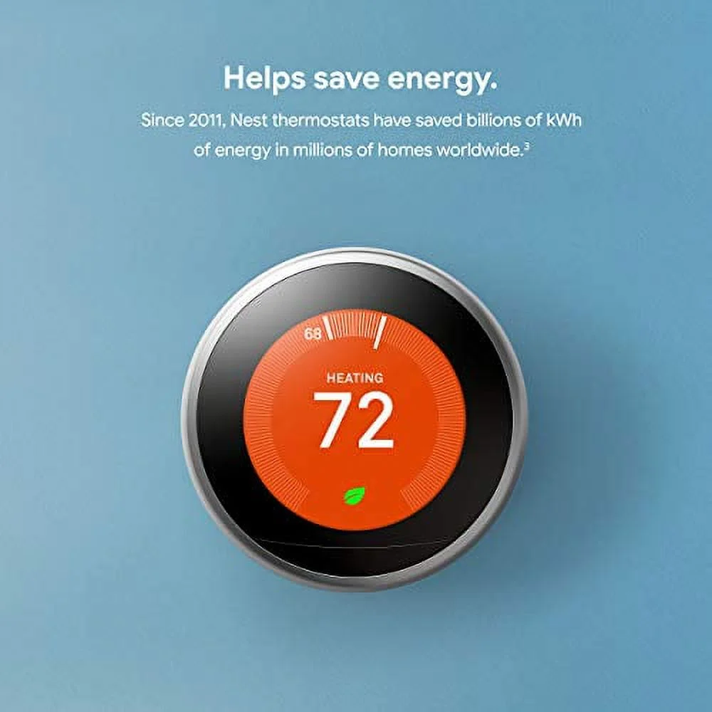Google Nest Learning Thermostat - Programmable Smart Thermostat for Home - 3rd Generation Nest Thermostat - Works with Alexa - Polished Steel
