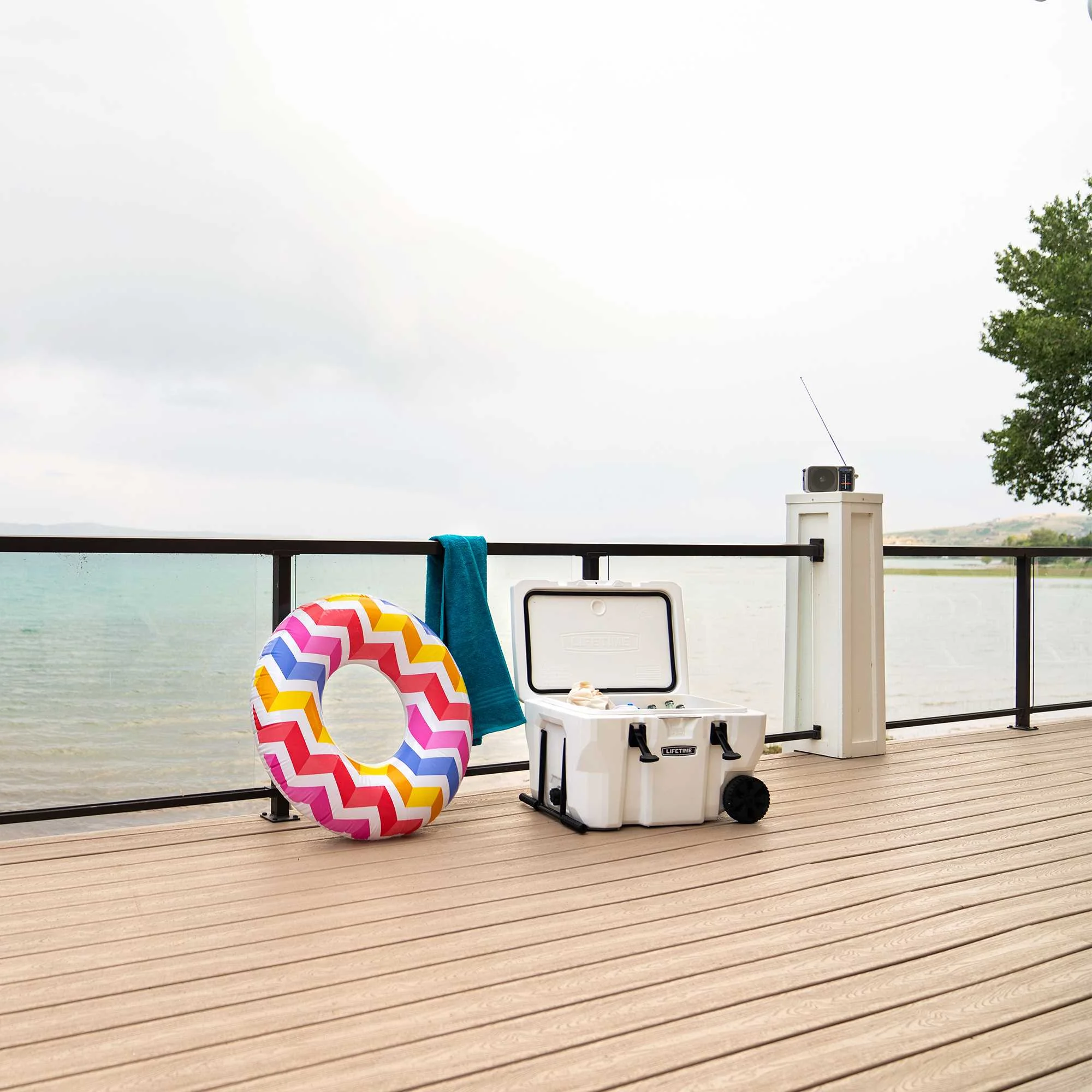 Lifetime 55 qt Bear-Resistant Camping Cooler Wheeled, Premium High Performance, Ice Retention, Hard Cooler, 60 Can Capacity, White (91072)