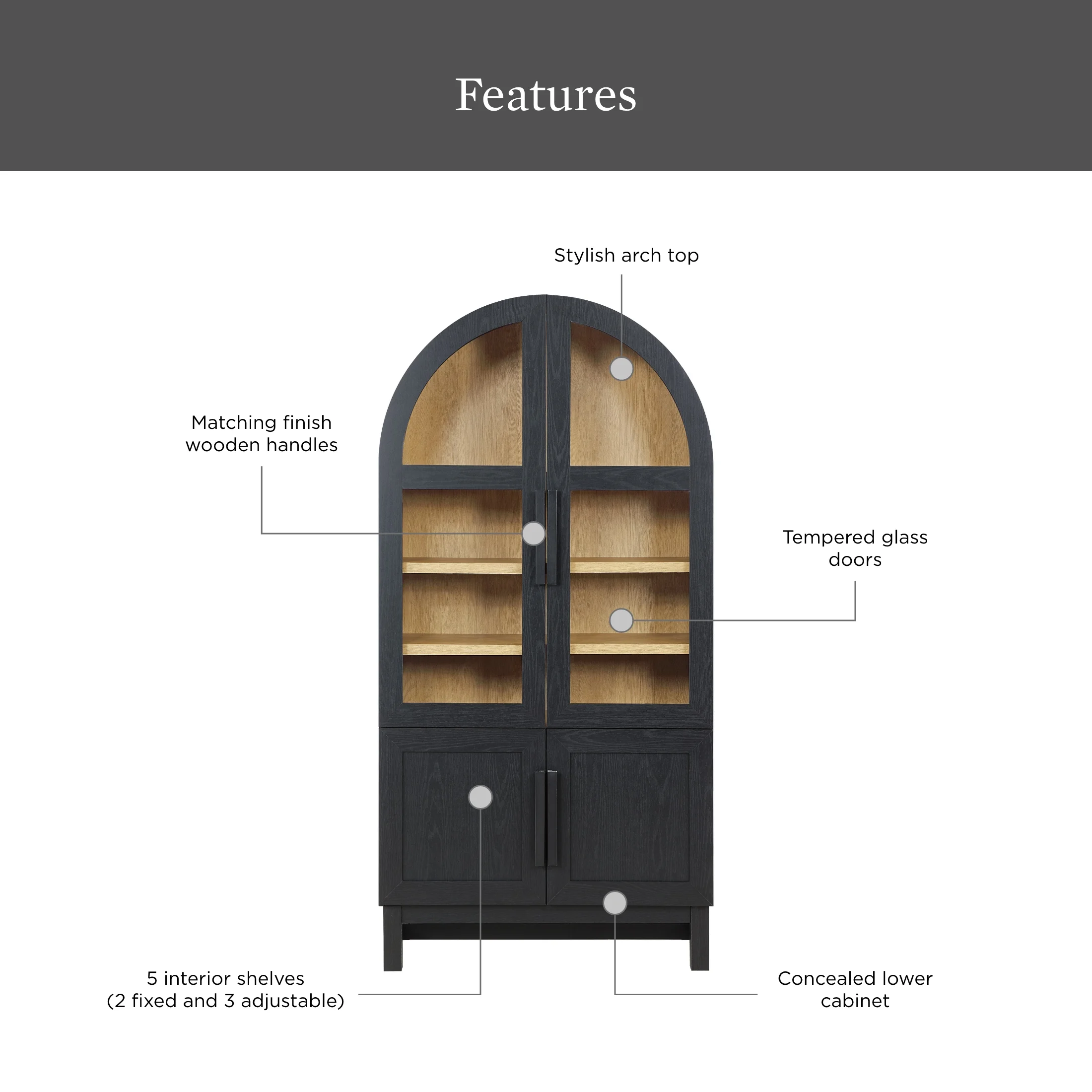 Better Homes & Gardens Juliet Kitchen Rounded Arch Cabinet, Rich Black