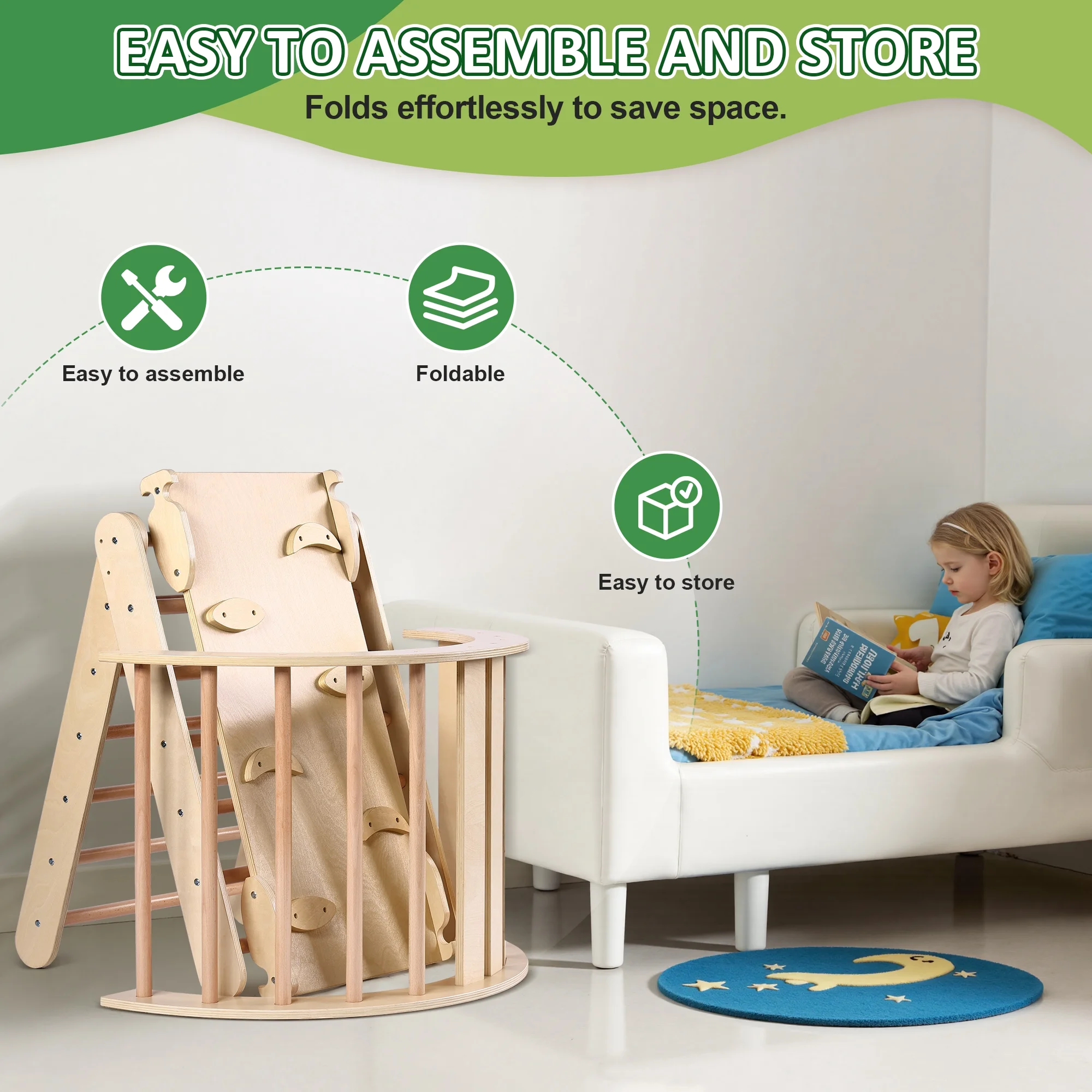 Lookfly 8 in1 Pikler Triangle Set Foldable Baby Climbing Toys for Toddlers 1-6 Inside with Ramp,Toddler Climbing Toys Indoor Baby Gift