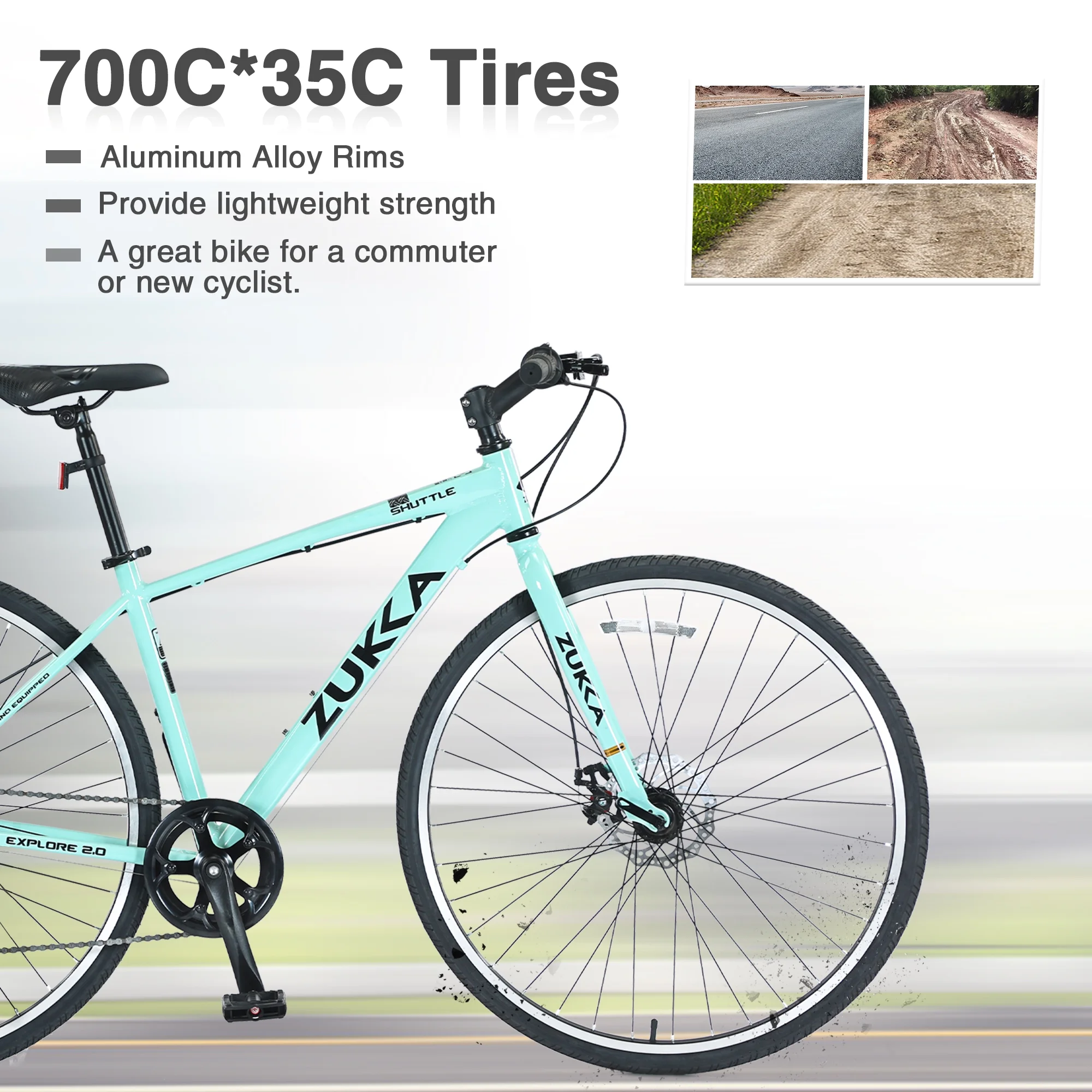 700C Hybrid Road Bike Shimano 7-Speed Adult Bike Aluminum Frame City Bicycle for Men Women, Green