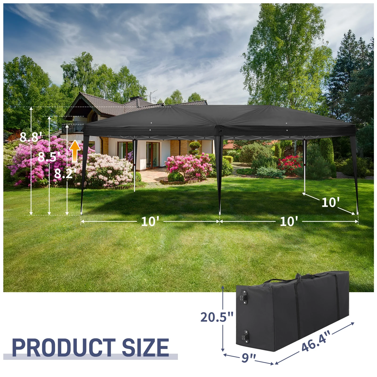 Zimtown 10'x20' Ez Pop up Backyard Canopy Heavy Duty Blue W/6 Sides