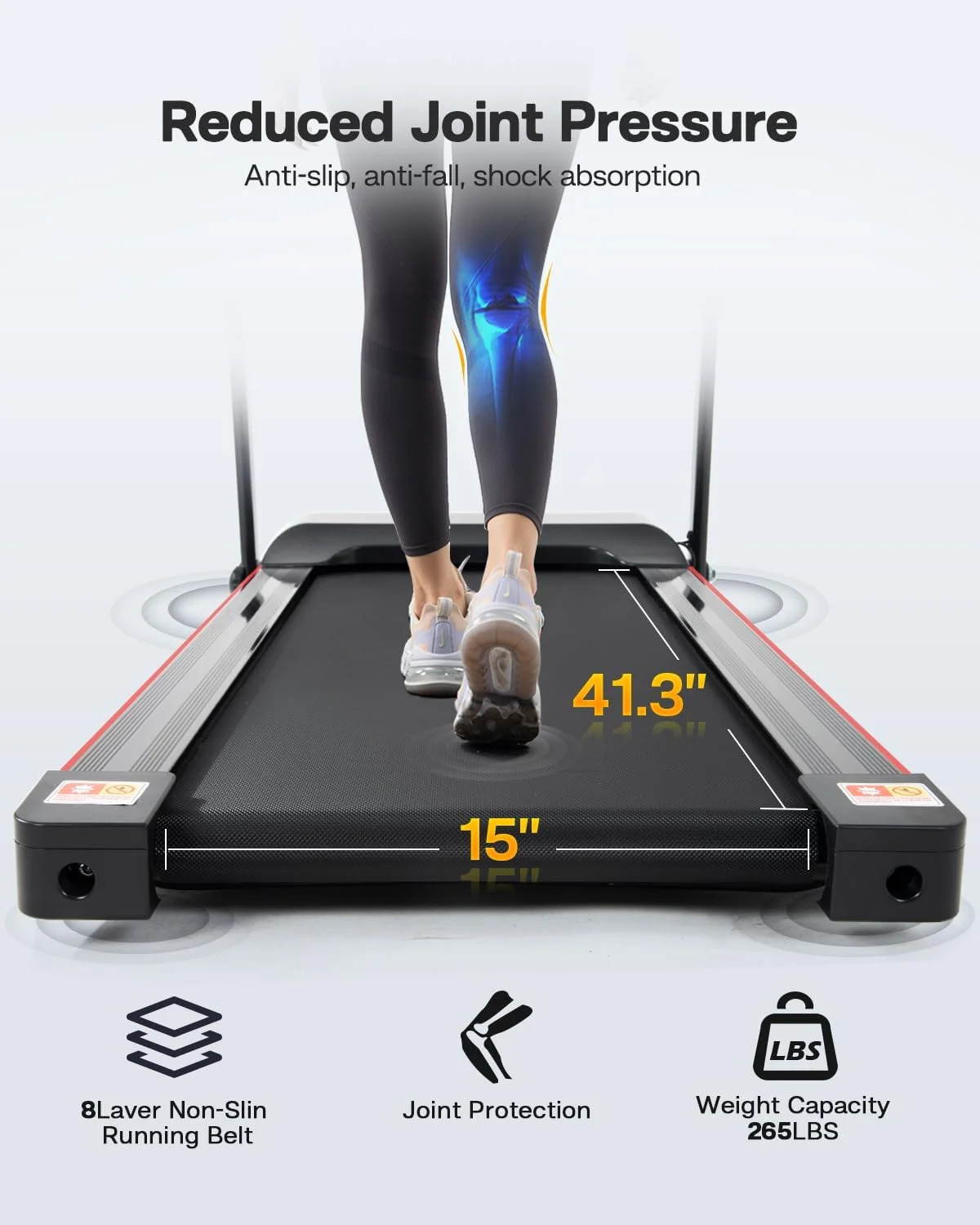 Foldable Treadmill with Incline and Bluetooth, 2.5HP Electric Folding Treadmill Running Walking Machine for Home Gym, Max 265 LBS Weight Capacity