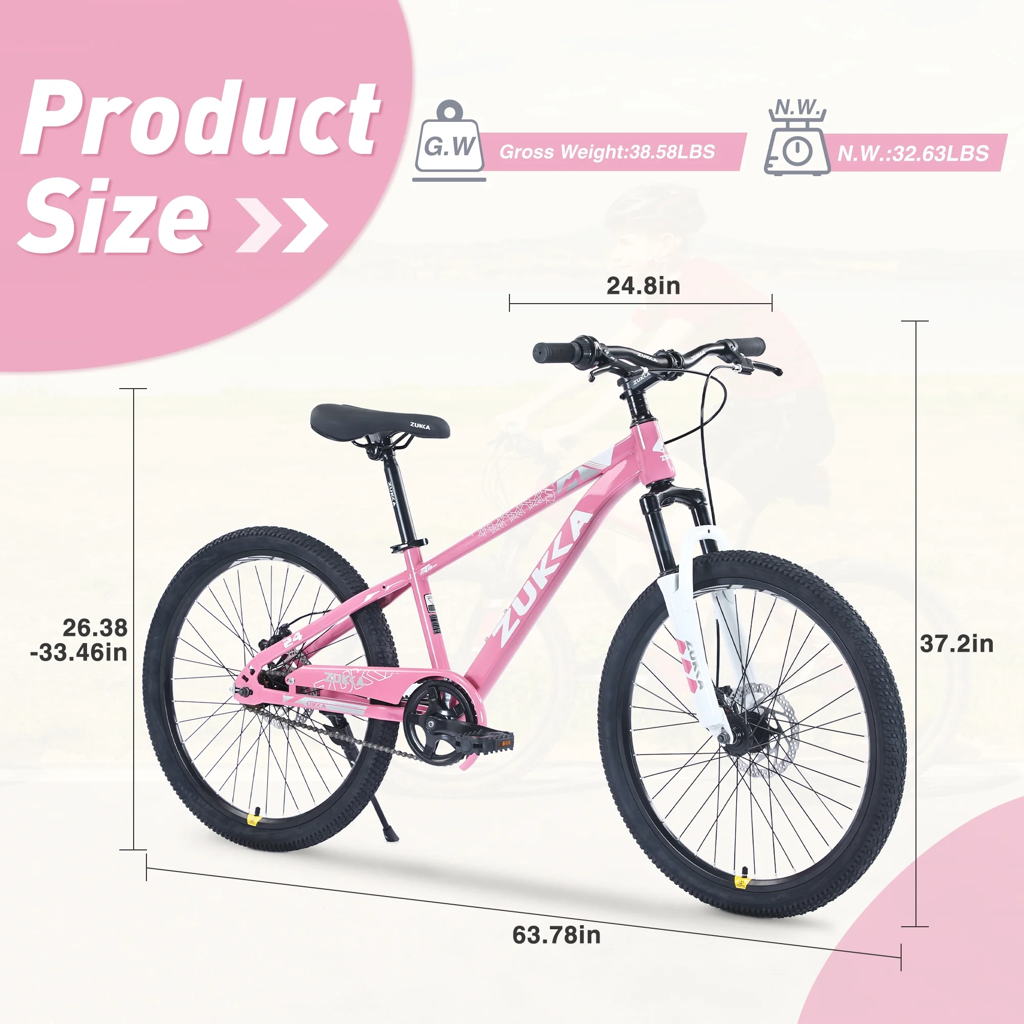 20-Inch Mountain Bike with Suspension Fork, Adjustable Saddle & Disc Brakes,Pink
