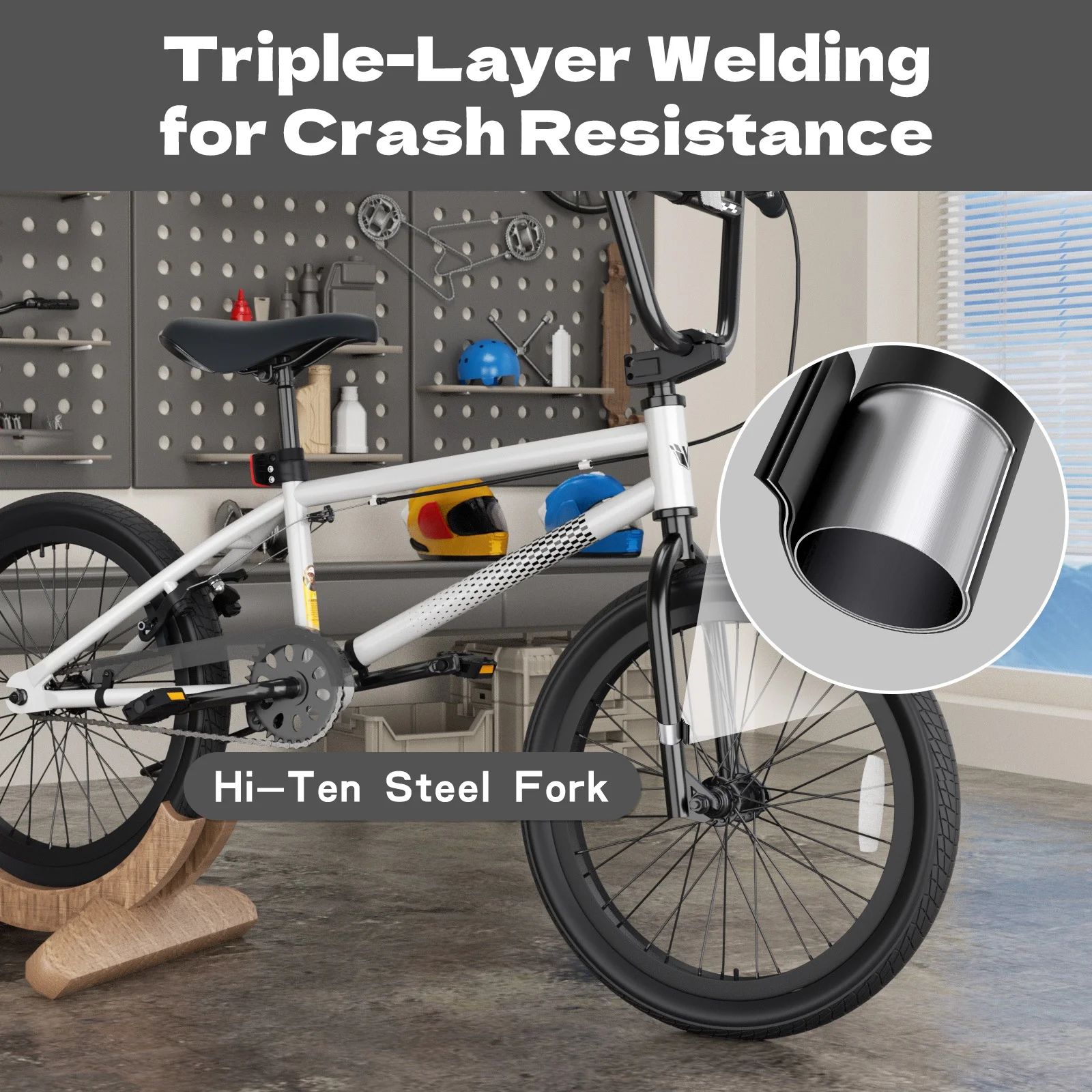 GLAF Freestyle Kids BMX Bike, 20 inch Black Trick Bicycle for Teen and Adults, Carbon Steel Frame Bikes, Ideal for Beginner to Advanced Riders