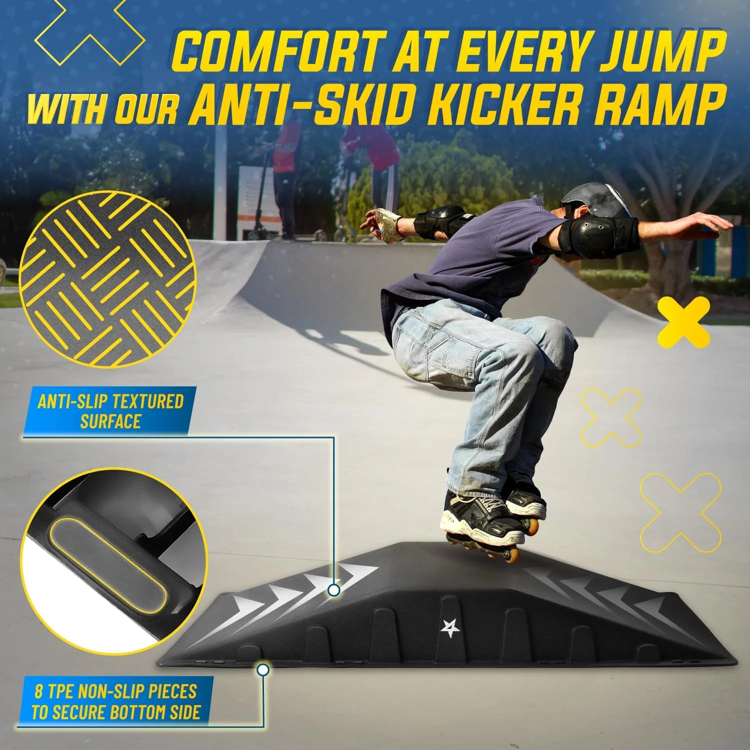 Yes4All Single-Piece Skateboard Ramp, Bike Ramp, Skate Ramp - Design for Beginners, More Durable, Safe, Capacity 220Lbs