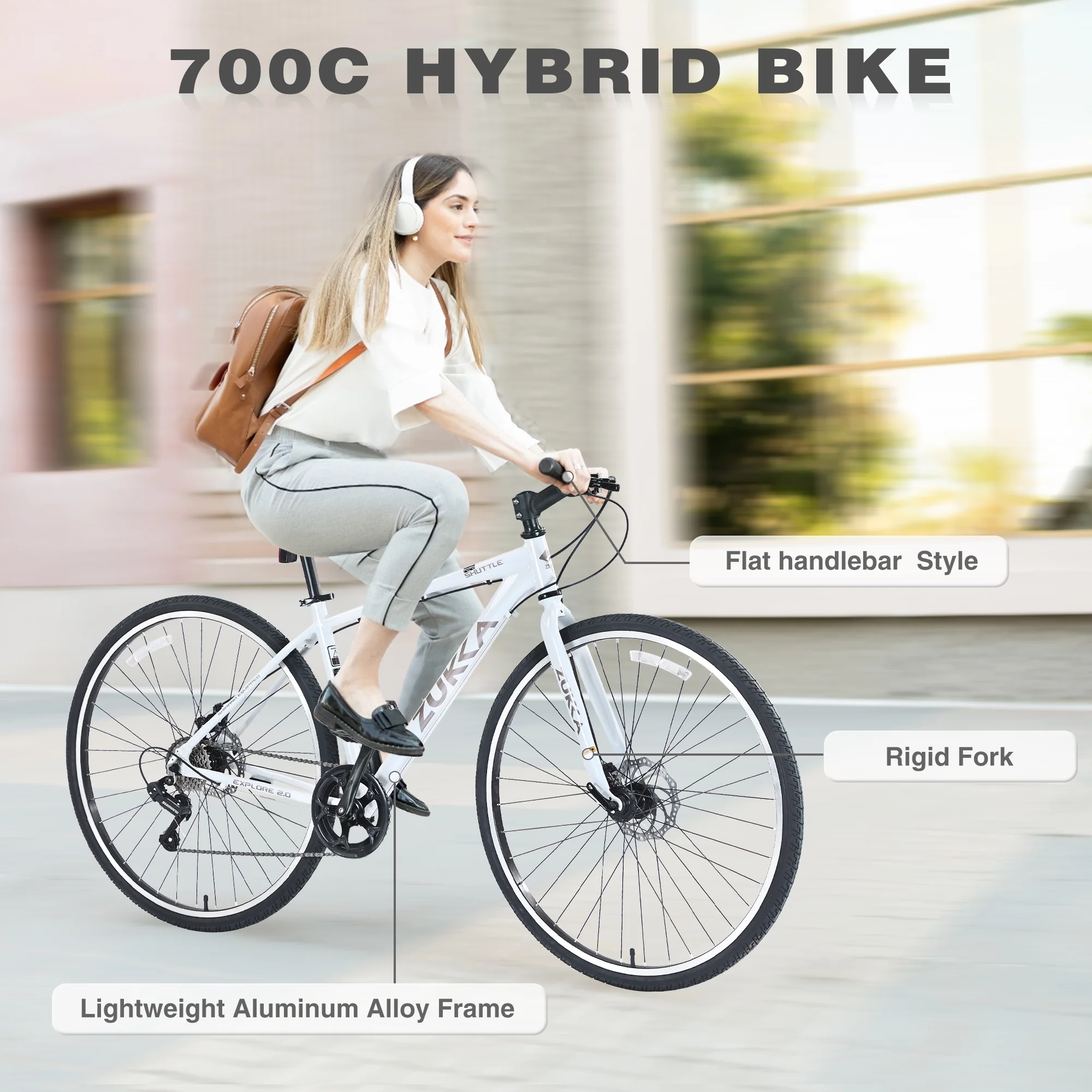 700C Hybrid Road Bike Shimano 7-Speed Adult Bike Aluminum Frame City Bicycle for Men Women, Green