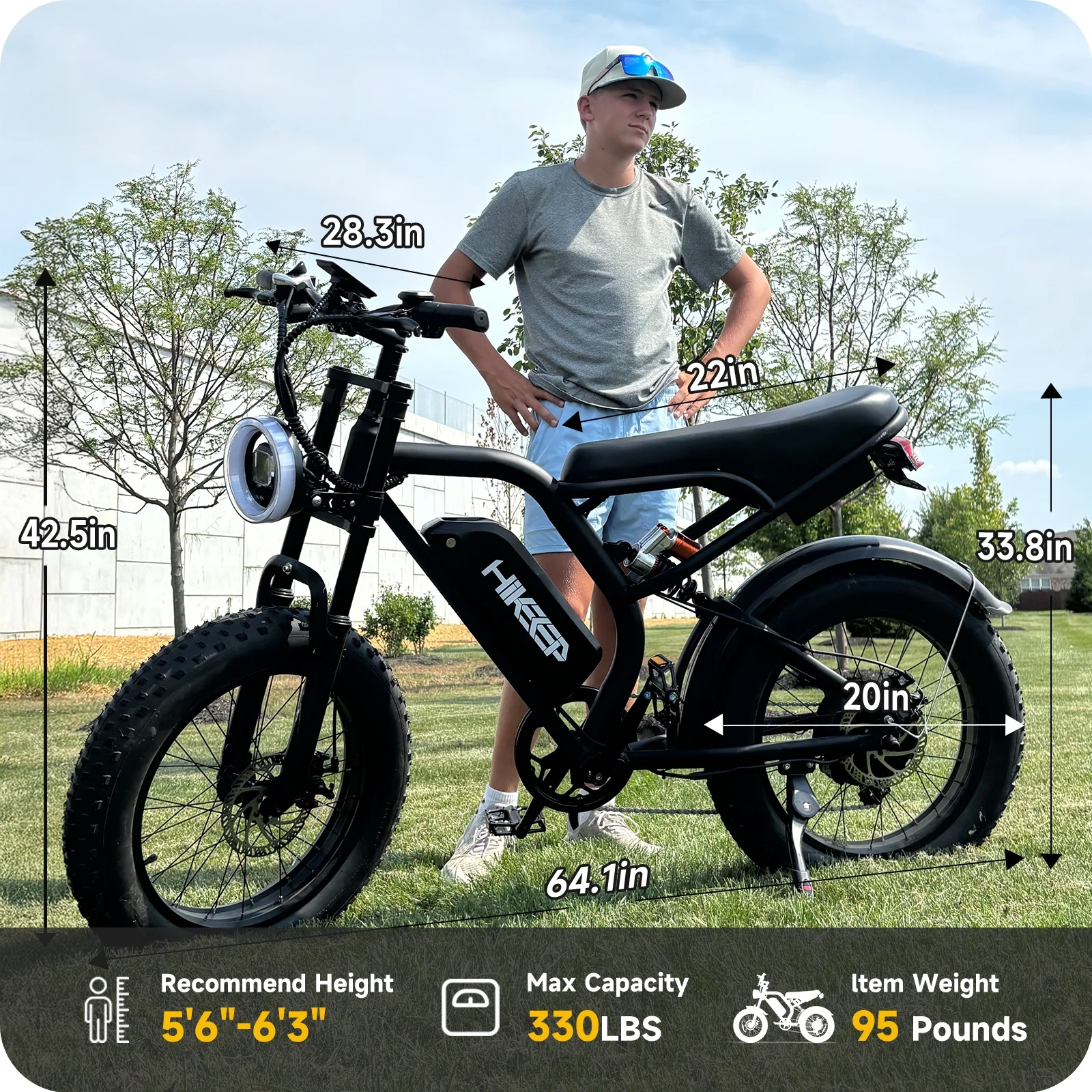 Electric Bike for Adults, 1500W Peak Fat Tire Ebike 20���4�� Snow-Tread, 48V 15.6Ah Removable Battery, 32MPH, Dual Suspension, Shimano 7-Speed, Hydraulic Disc Brakes, Bonus Accessories
