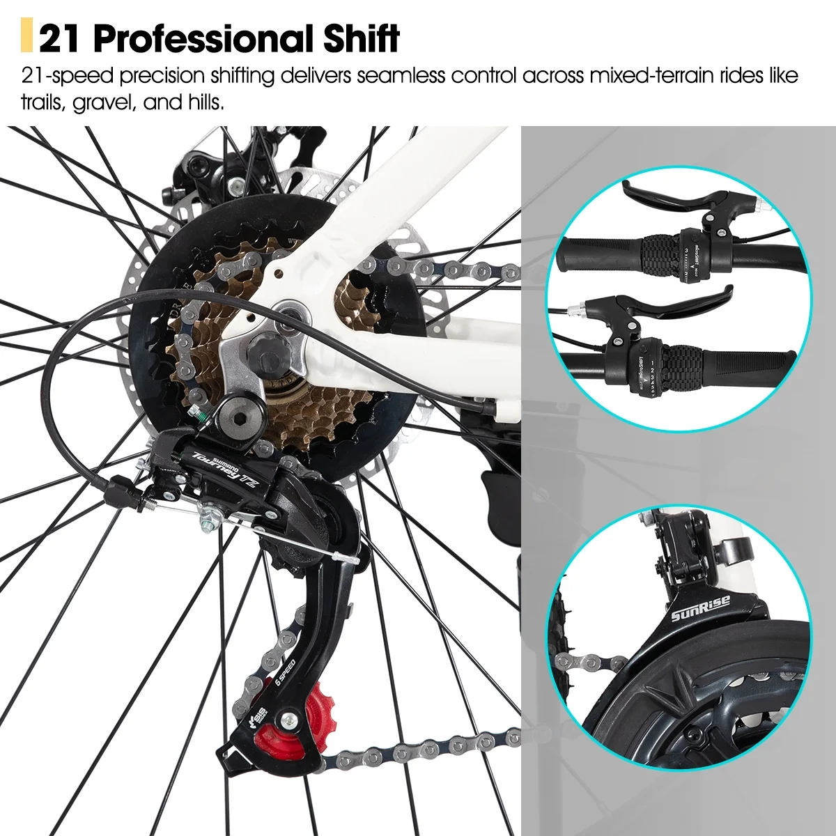 HILAND 26 Inch Mountain Bike, Mens and Womens Aluminum Frame MTB with 21 Speeds, Dis Brake, Hardtail Bicycle for Adults