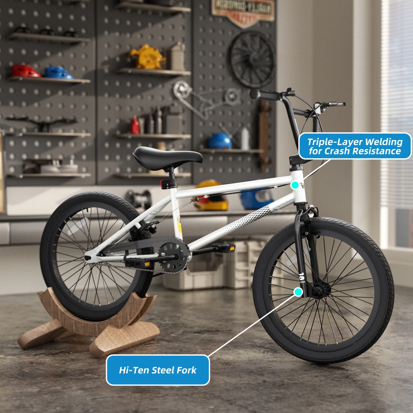 GLAF Freestyle Kids BMX Bike, 20 inch Black Trick Bicycle for Teen and Adults, Carbon Steel Frame Bikes, Ideal for Beginner to Advanced Riders