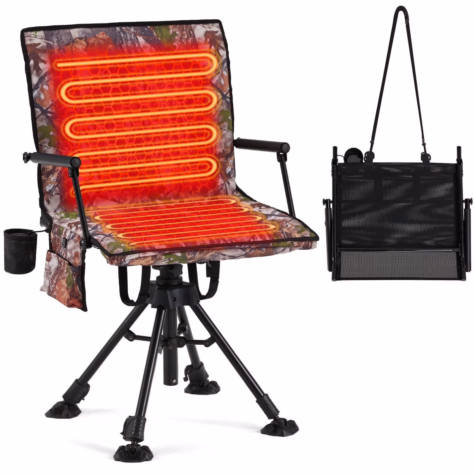 Danrelax 360° Silent Camo Hunting Blind Chair, Armrests, Side Pouch, Telescopic Legs