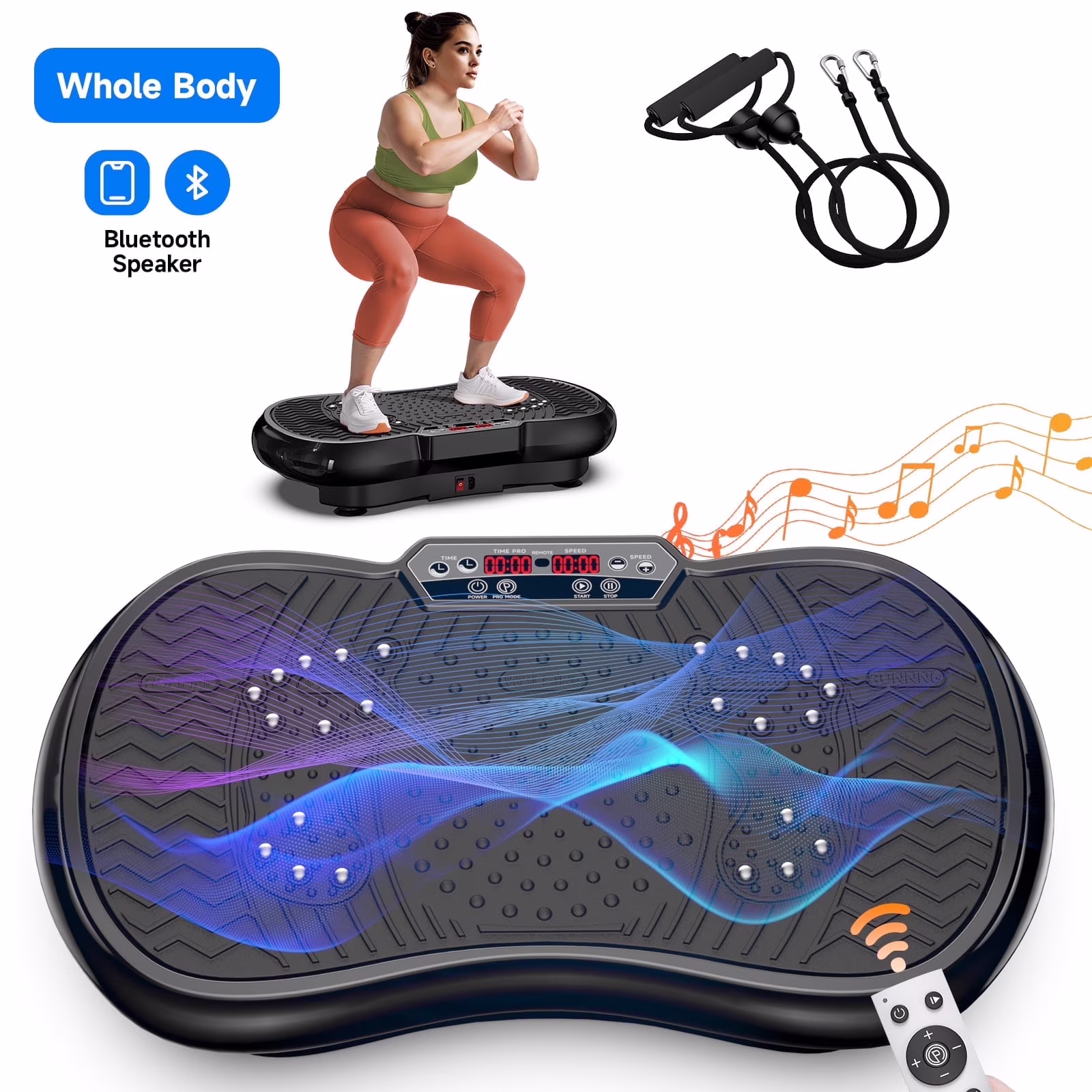 LNOW Full Body Vibration Plate Exercise Machine for Lymphatic Drainage, Muscle Toner with Bluetooth & Massage Pedals, Workout Vibration Platform for Home Fitness 400lbs