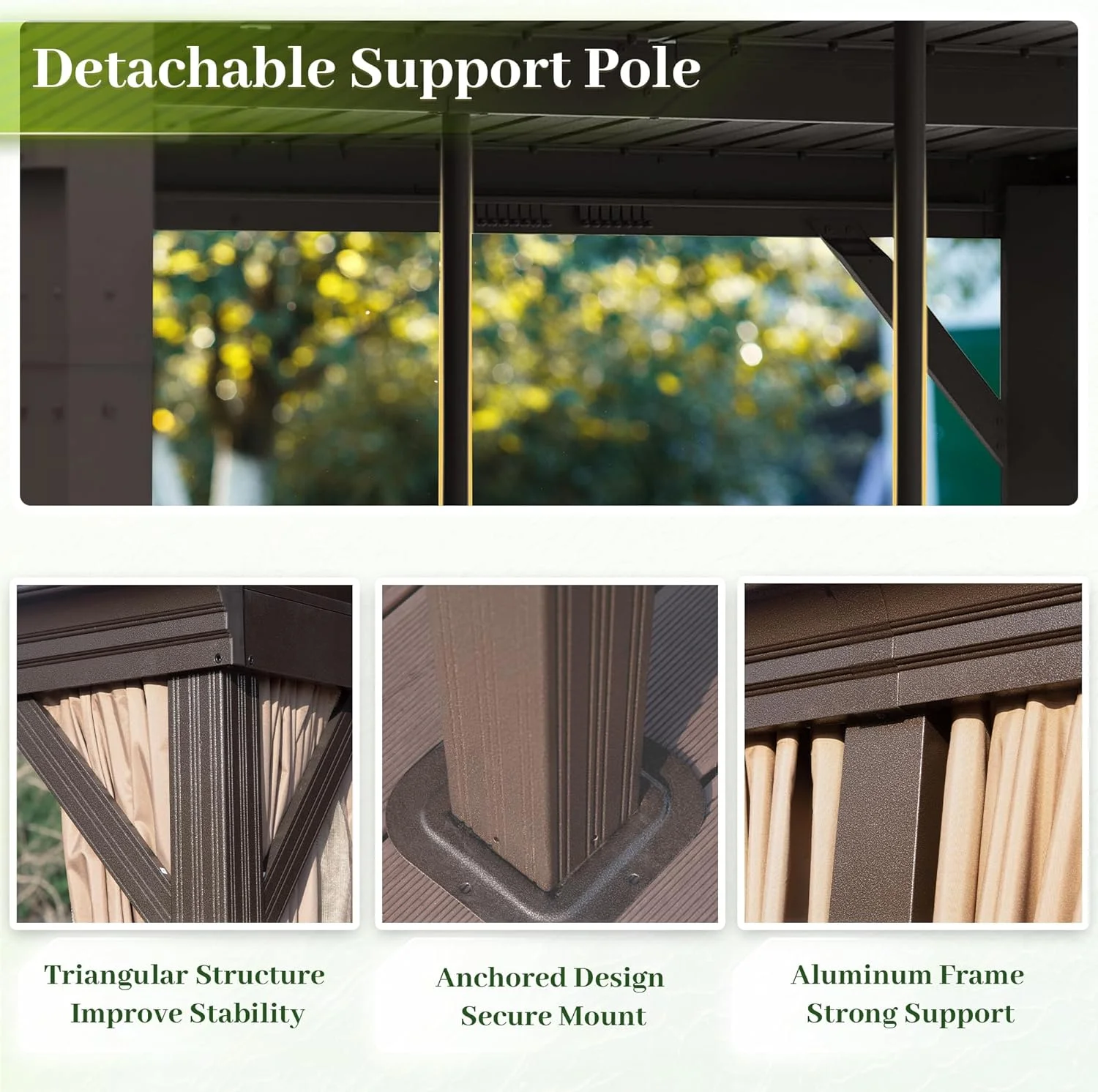 Domi Outdoor Living 10' x 12' Hardtop Lean-to Gazebo, Wall-Mounted with Galvanized Steel Roof Wall Pergola with Aluminum Frame, Curtains and Netting, for Patio, Deck, Garden, Backyard