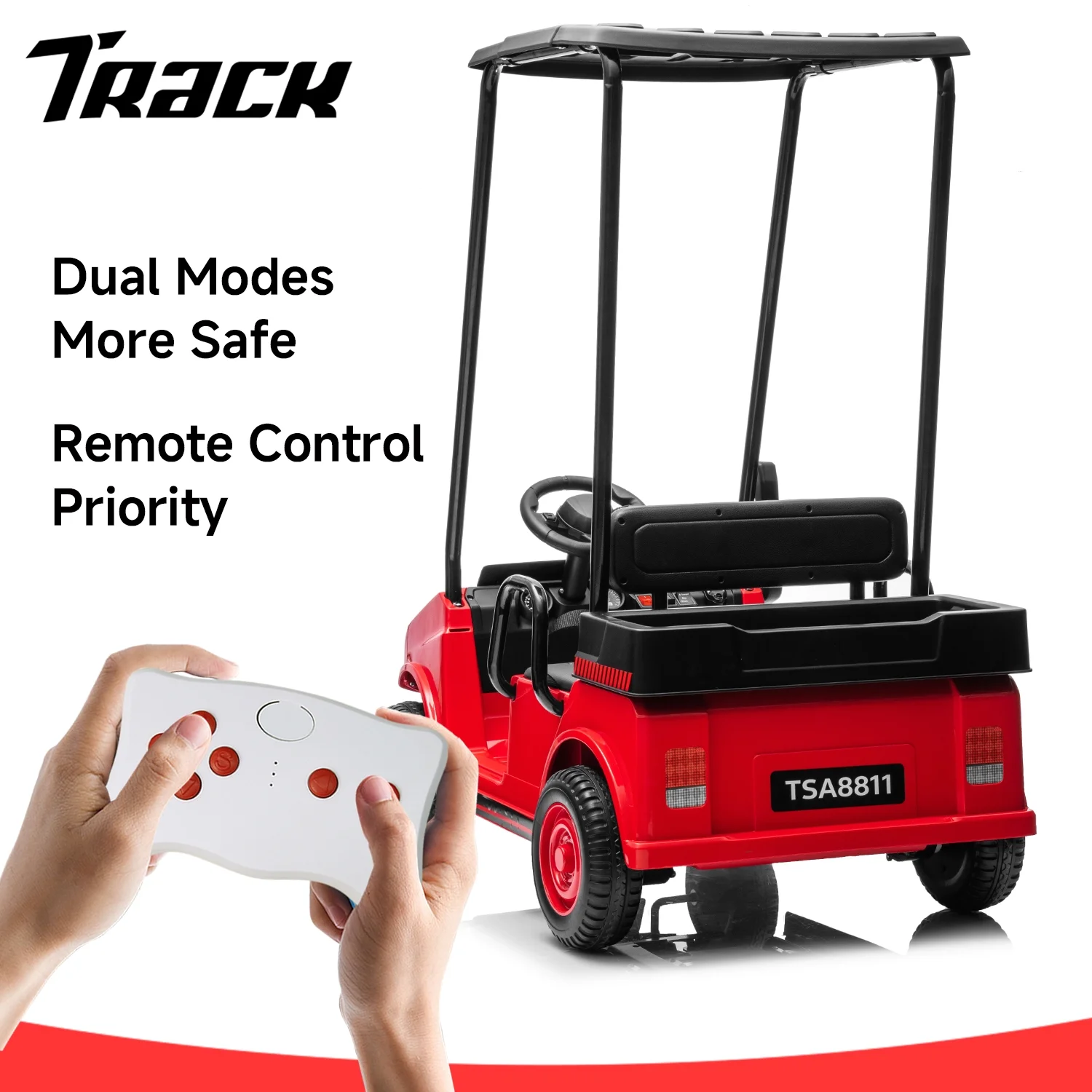 Track Seven 24V Ride on Car, Electric Golf Cart with Ceiling, Ride on Truck with Remote Control, Music, Rear Storage Box, Electric Car for Boys Girls Age 3+, 18.5