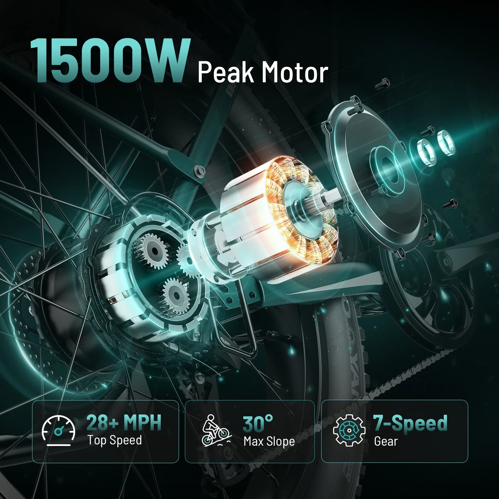 Jasion EB5 MAX Electric Bike for Adults, 750W Electric Mountain Bike with 48V 15Ah Battery, 26'' Fat Tire Off-Road Ebike, 28MPH Shimano 7 Speed Bicycle UL2849